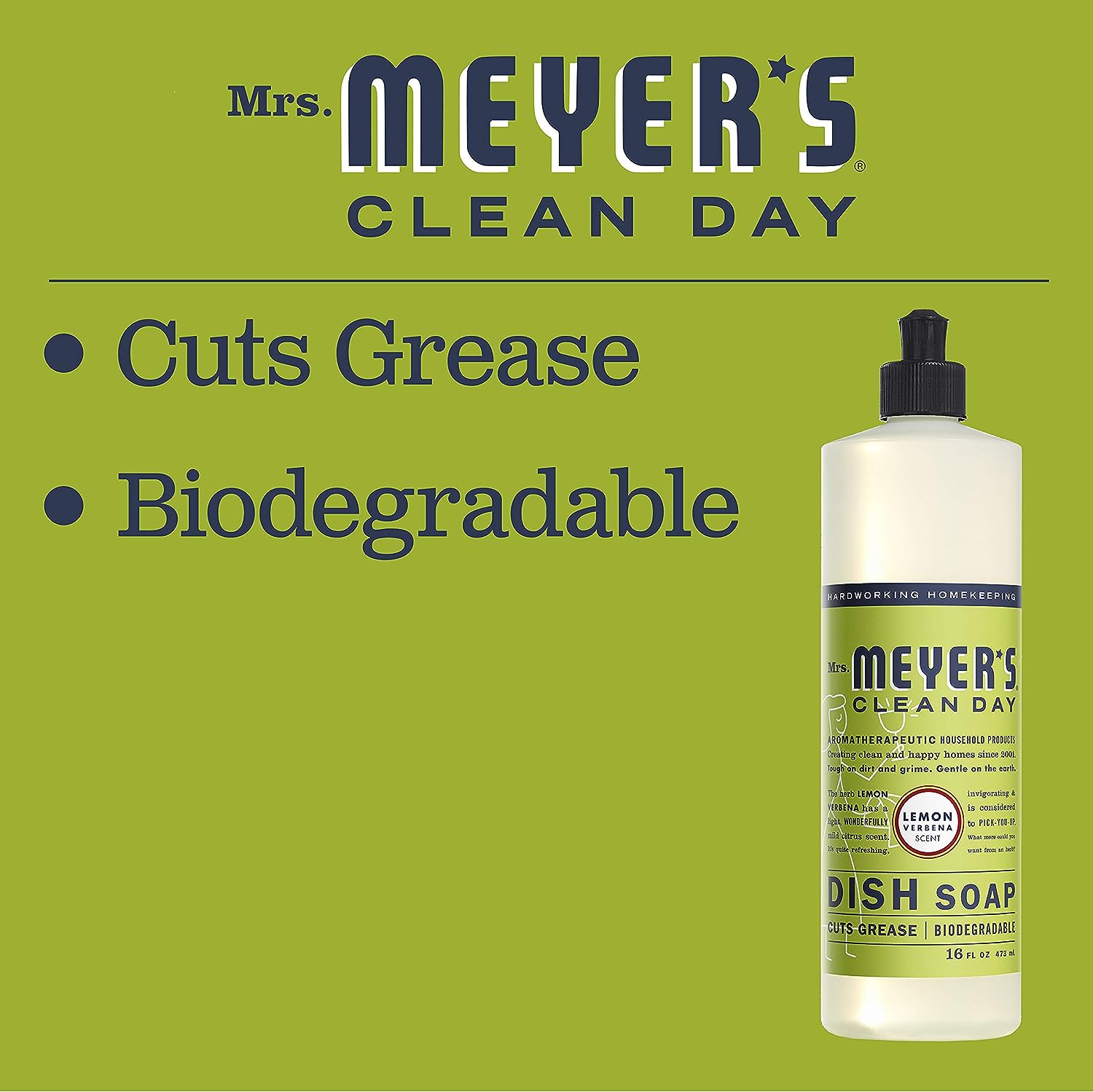 Mrs. Meyer's Liquid Dish Soap, Biodegradable Formula, Lemon Verbena, 16 Fl. Oz - Pack Of 3