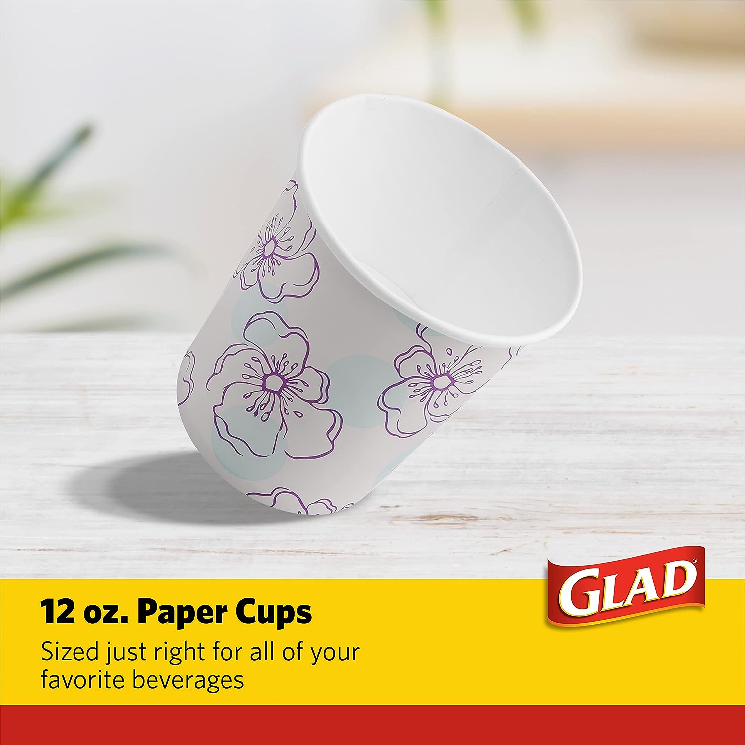 Glad Round Disposable Paper Plates 10 in, Blue Flower|Soak Proof, Cut Proof, Microwave Safe Heavy Duty Paper Plates For Parties|50 Count Bulk Paper Plates 10 Inch