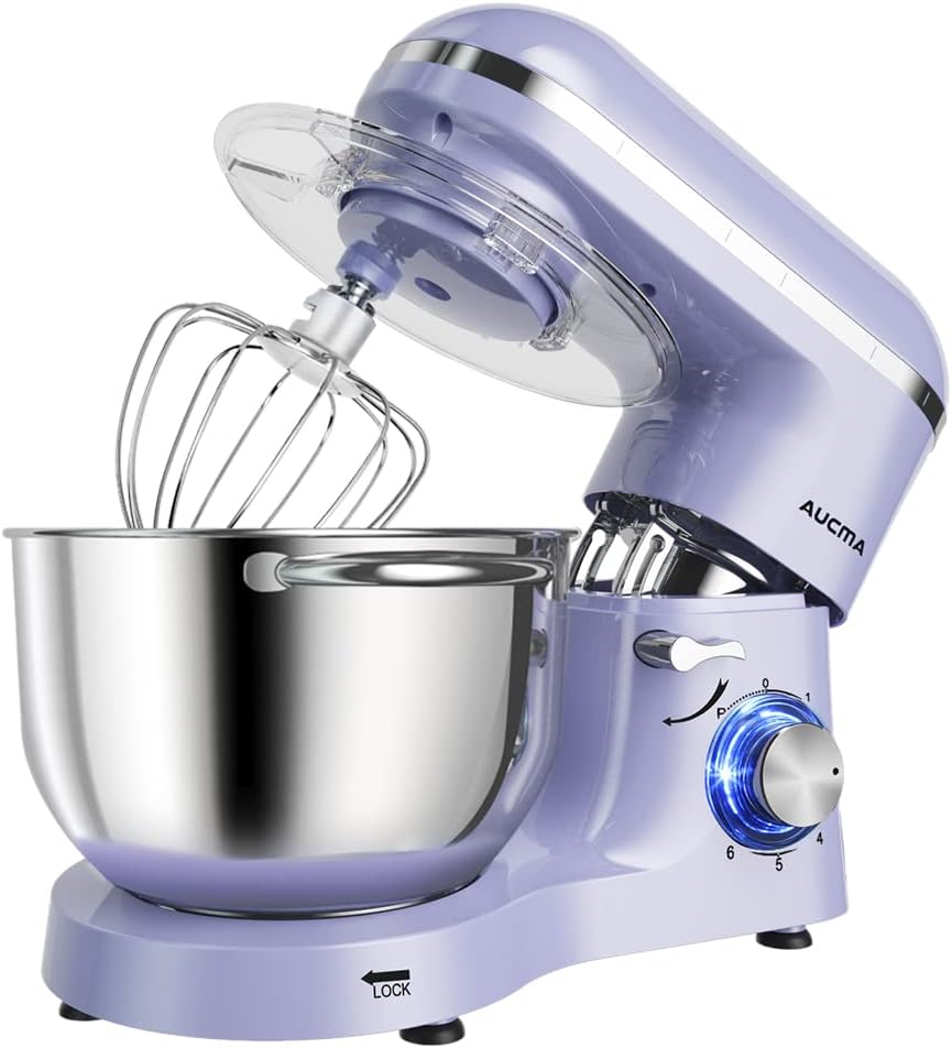 Aucma Stand Mixer,6.5-QT 660W 6-Speed Tilt-Head Food Mixer, Kitchen Electric Mixer with Dough Hook, Wire Whip & Beater (6.5QT, Black)