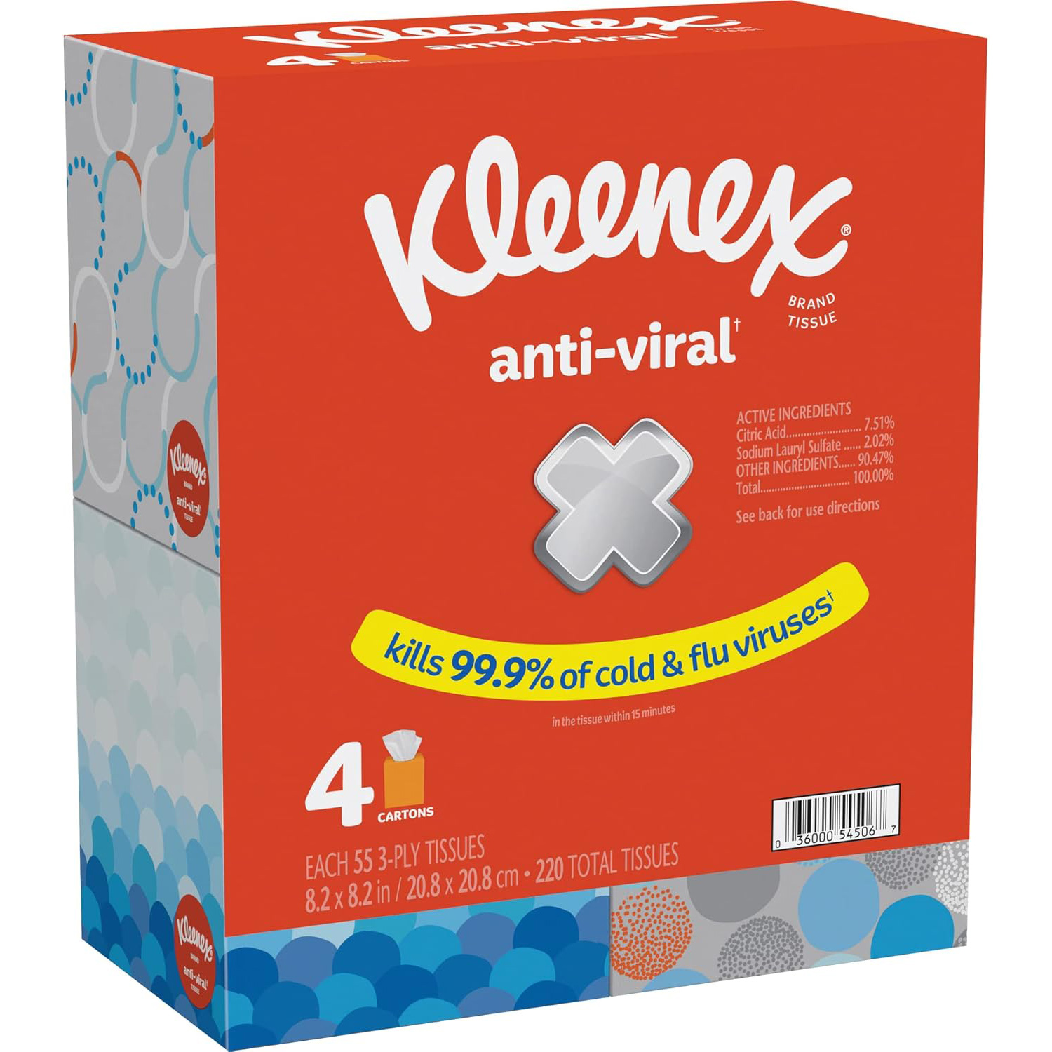 Kleenex Anti-Viral Facial Tissues, Classroom or Office Tissue, 18 Cube Boxes, 55 Tissues per Box, 3-Ply (990 Total Tissues)