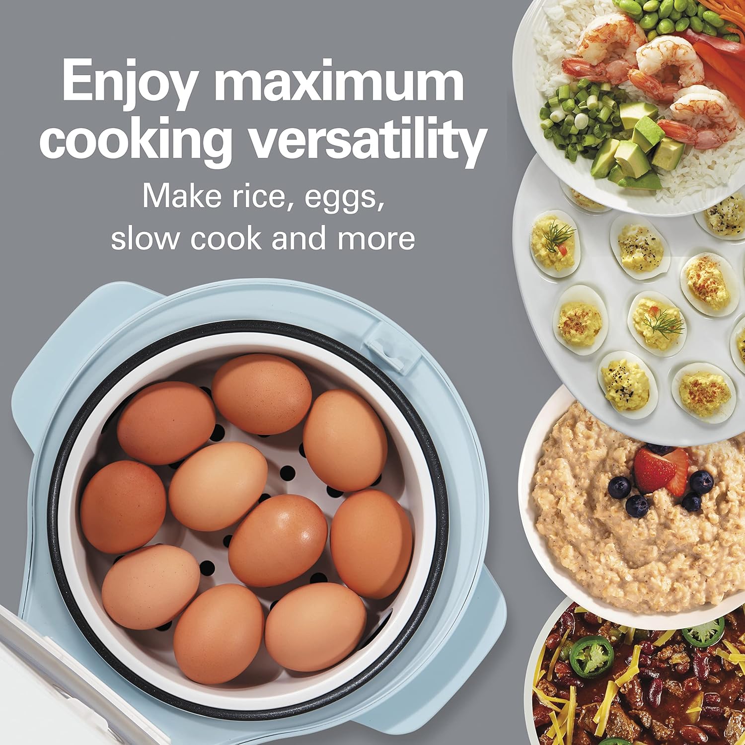 Hamilton Beach Digital Programmable Rice Cooker & Food Steamer, 8 Cups Cooked (4 Uncooked), With Steam & Rinse Basket, Stainless Steel (37518)
