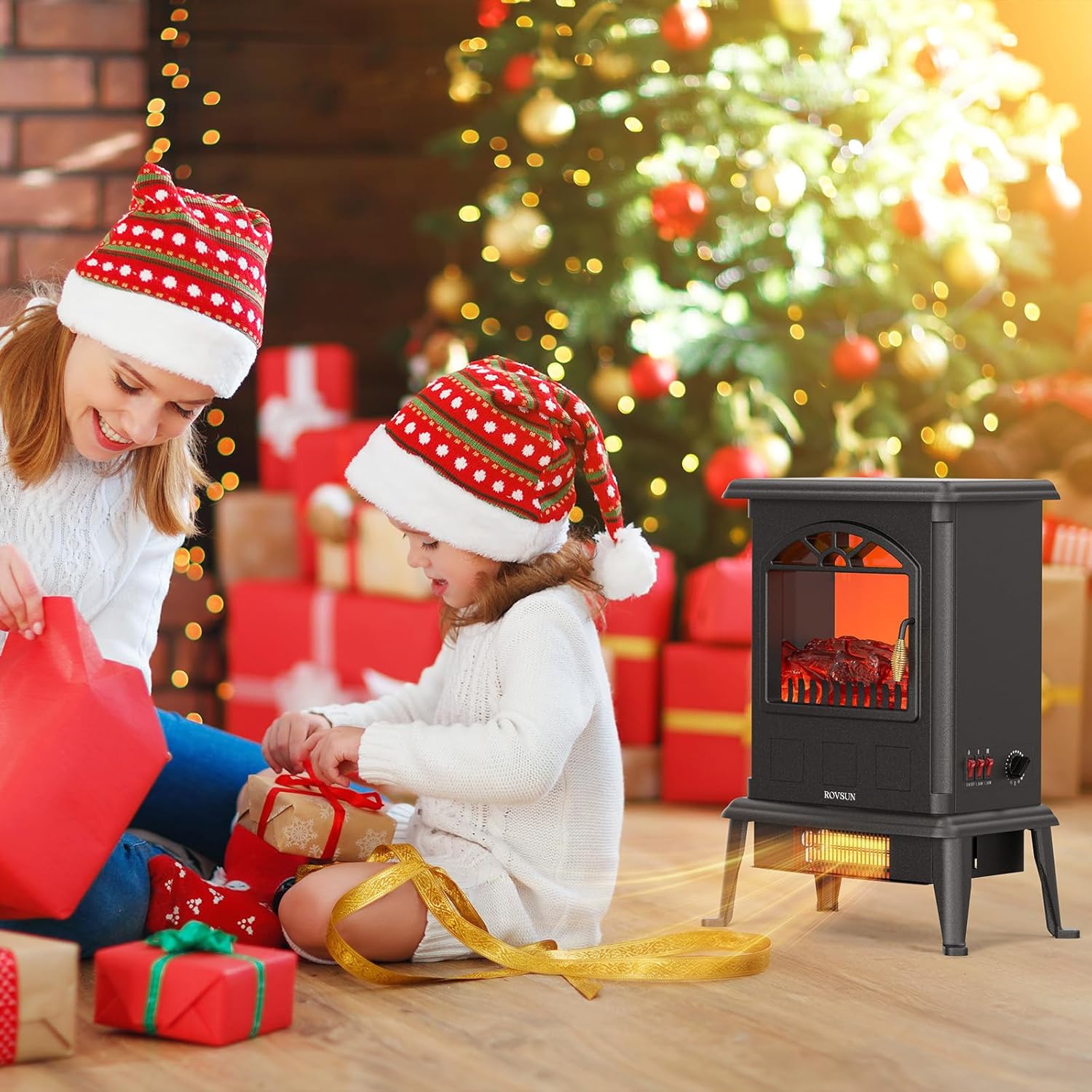 ROVSUN 1500W Electric Fireplace Stove, 22.4