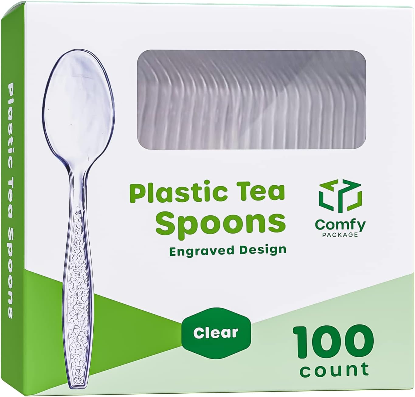 Comfy Package [100 Pack Clear Plastic Knives Heavy Duty with Engraved Design - Plastic Knives Disposable, Sturdy Plastic Silverware for Parties, Weddings, and Events