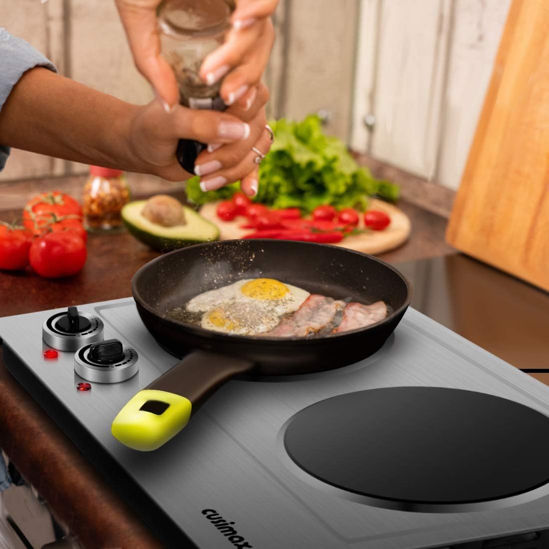 CUSIMAX Electric Hot Plate for Cooking Portable Single Burner 1500W Cast Iron hot plates Heat-up in Seconds Adjustable Temperature Control Stainless Steel Non-Slip Rubber Feet Upgraded Version B101