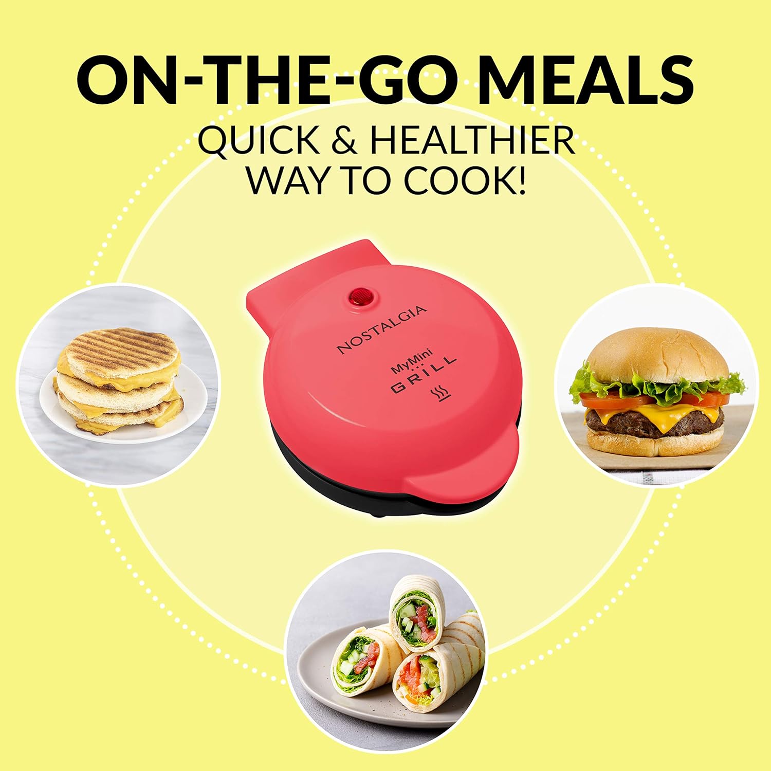 Nostalgia MyMini Personal Electric Skillet & Rapid Noodle Maker, Perfect For Healthy Keto & Low-Carb Diets, Yellow