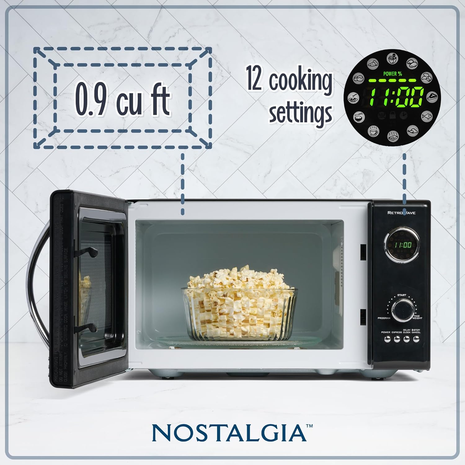 Nostalgia Retro Compact Countertop Microwave Oven - 0.7 Cu. Ft. - 700-Watts with LED Digital Display - Child Lock - Easy Clean Interior - Aqua