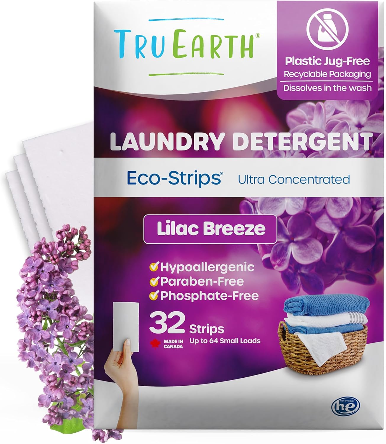 Tru Earth Compact Dry Laundry Detergent Sheets - Up to 64 Loads (32 Sheets) - Paraben-Free - Original Eco-Strip Liquidless Laundry Detergent, Travel Laundry Sheets - Fresh Linen