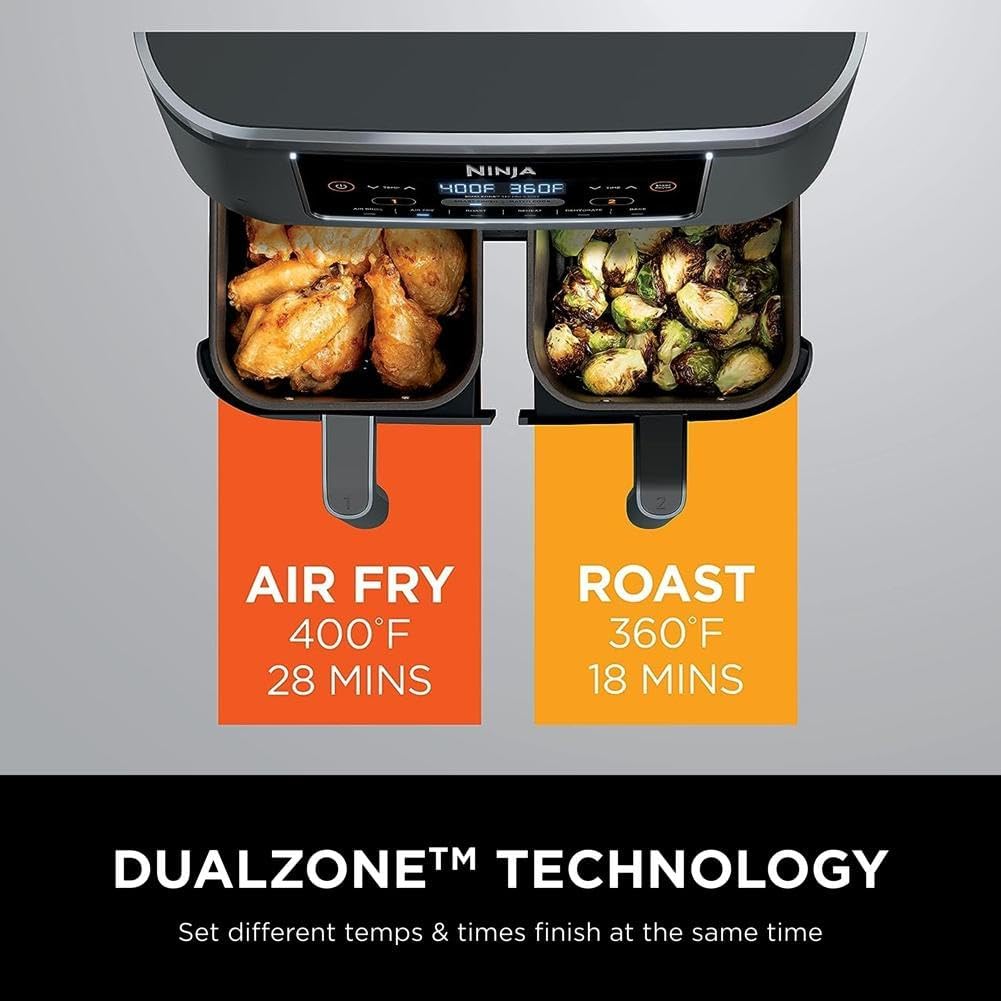 Ninja Air Fryer, Thermometer, Roast, Bake, Air Fry, Crisps, Broil, Reheats, Keep Warm, 10-in-1, Fries, Frozen Food, Veggies, and Meat, Quick Meals, Healthy Meals, Less Oil
