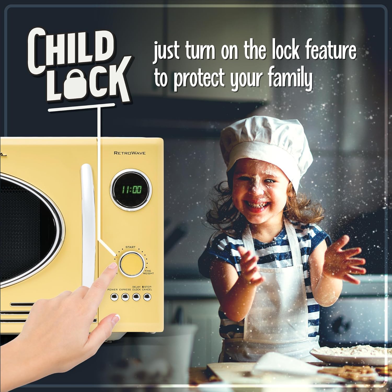 Nostalgia Retro Compact Countertop Microwave Oven - 0.7 Cu. Ft. - 700-Watts with LED Digital Display - Child Lock - Easy Clean Interior - Aqua