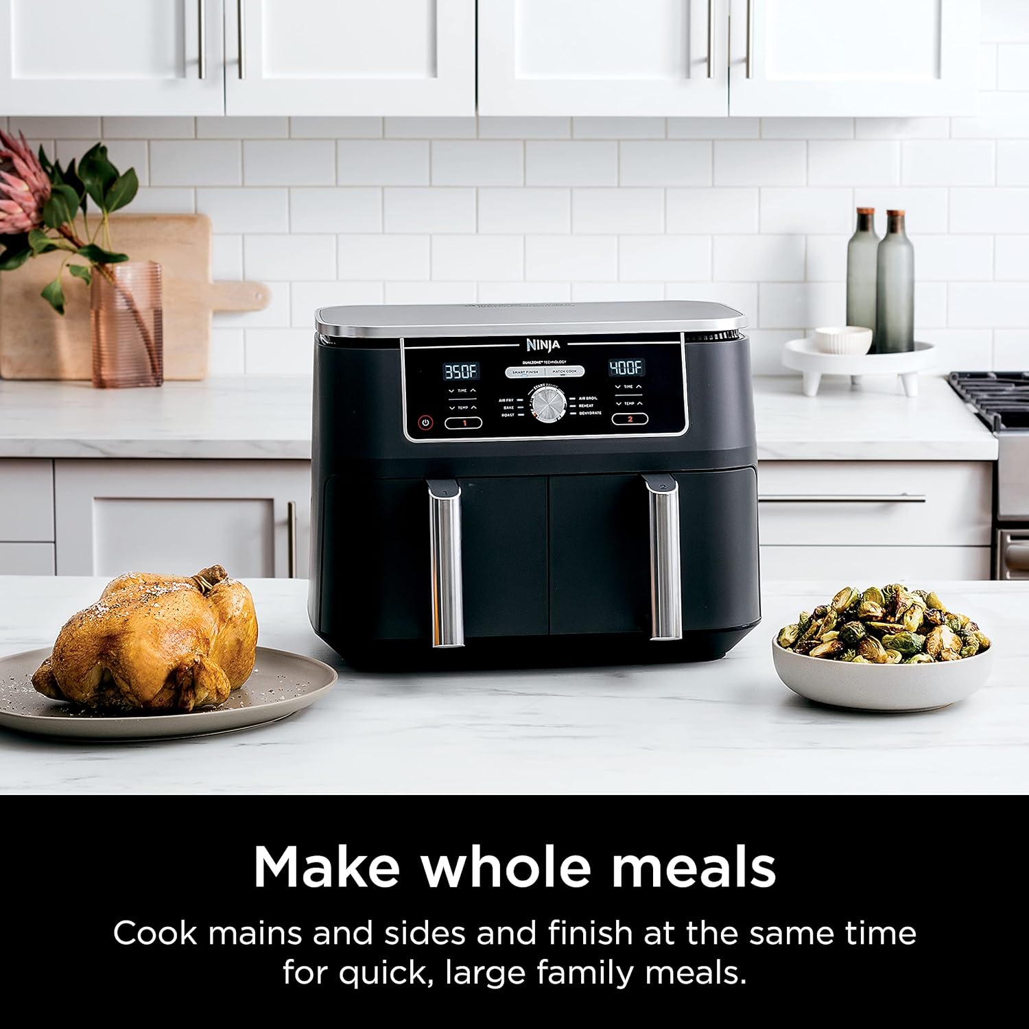 Ninja Air Fryer, Thermometer, Roast, Bake, Air Fry, Crisps, Broil, Reheats, Keep Warm, 10-in-1, Fries, Frozen Food, Veggies, and Meat, Quick Meals, Healthy Meals, Less Oil