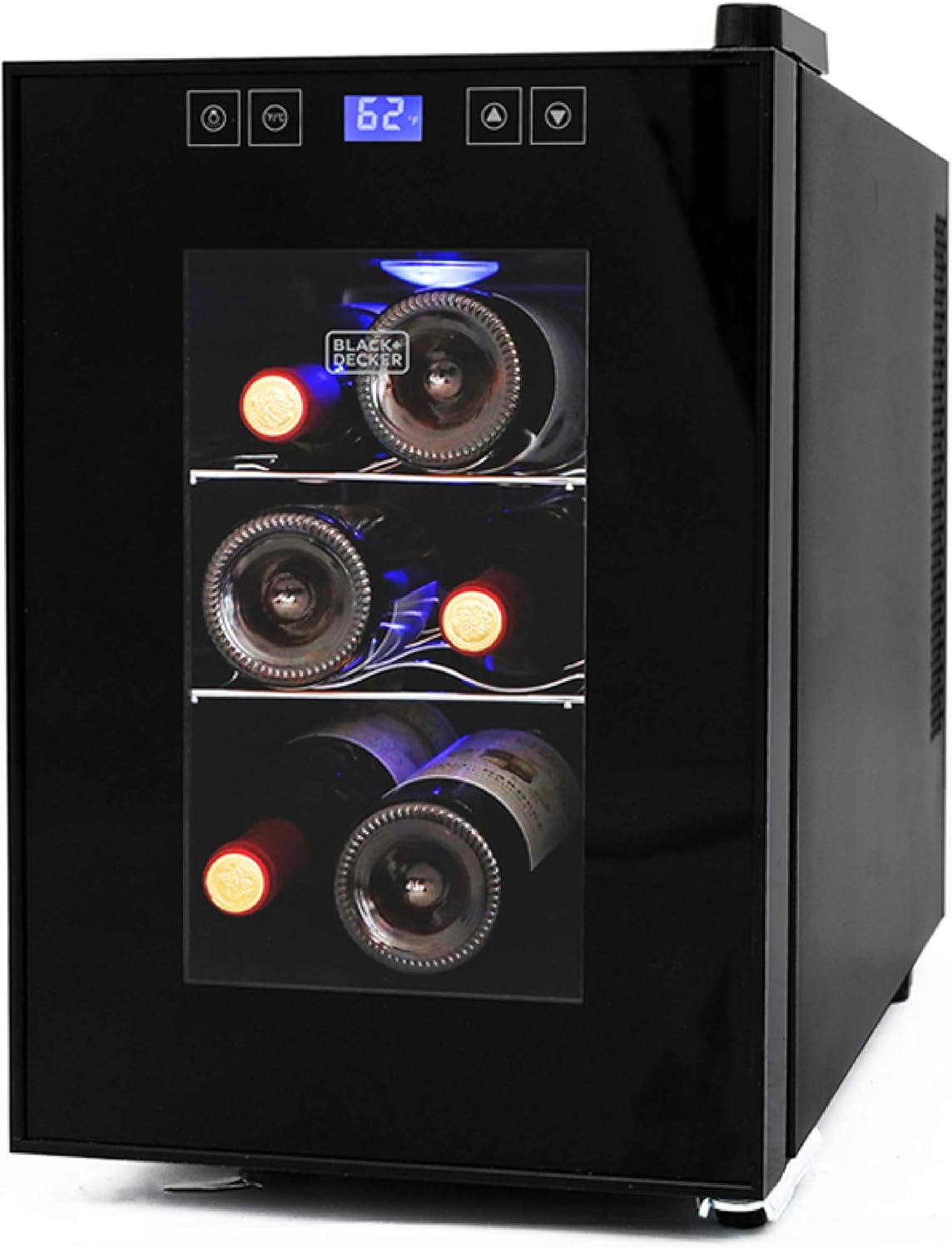 BLACK+DECKER Wine Fridge 12 Bottles, Thermoelectric Wine Cooler Refrigerator with Mirrored Front, Freestanding 12 Bottle Wine Fridge, BD60336