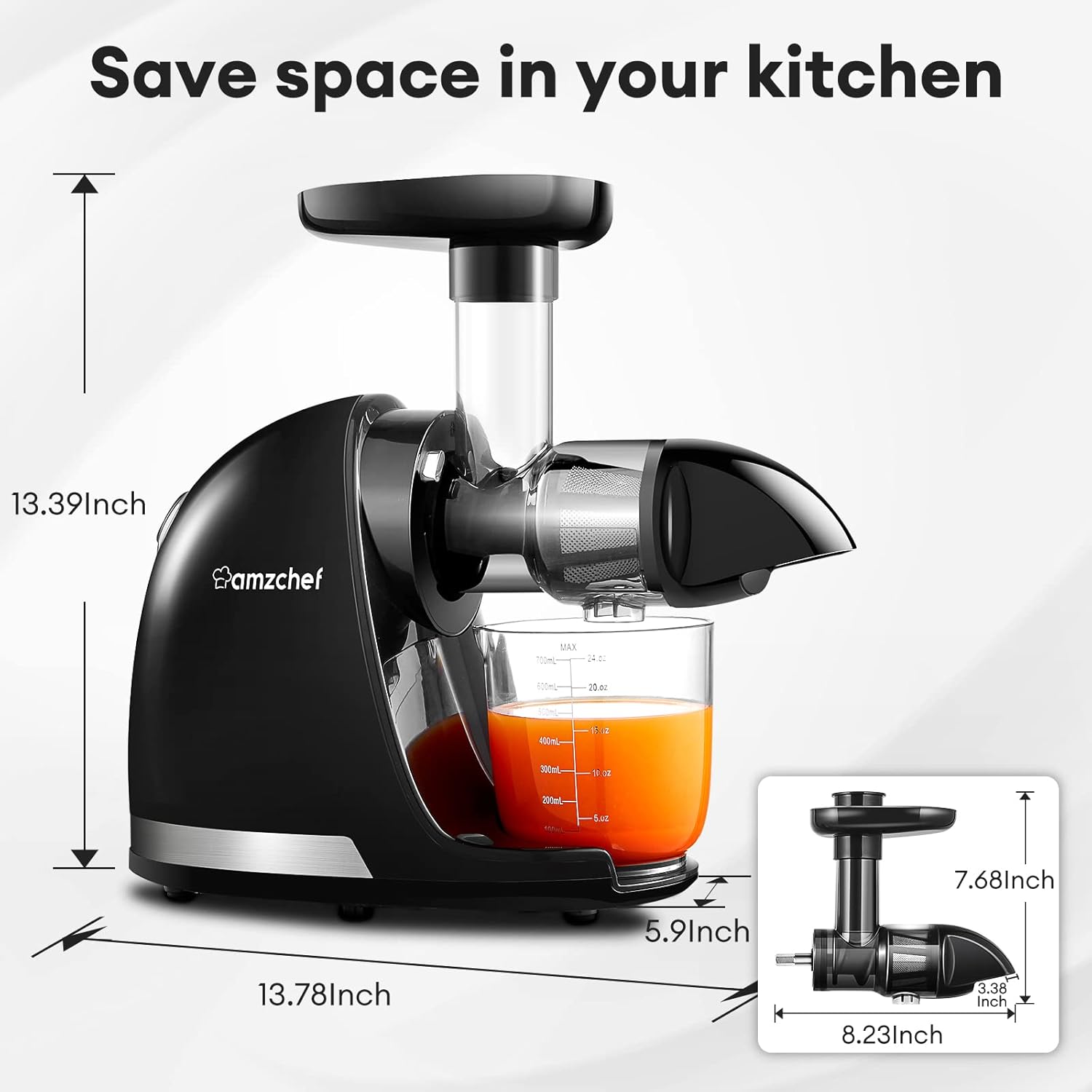 Masticating Juicer Machines, AMZCHEF Slow Cold Press Juicer with Reverse Function, High Juice Yield, Easy Clean with Brush,Recipes for High Nutrient Fruits and Vegetables, Gray(Updated)