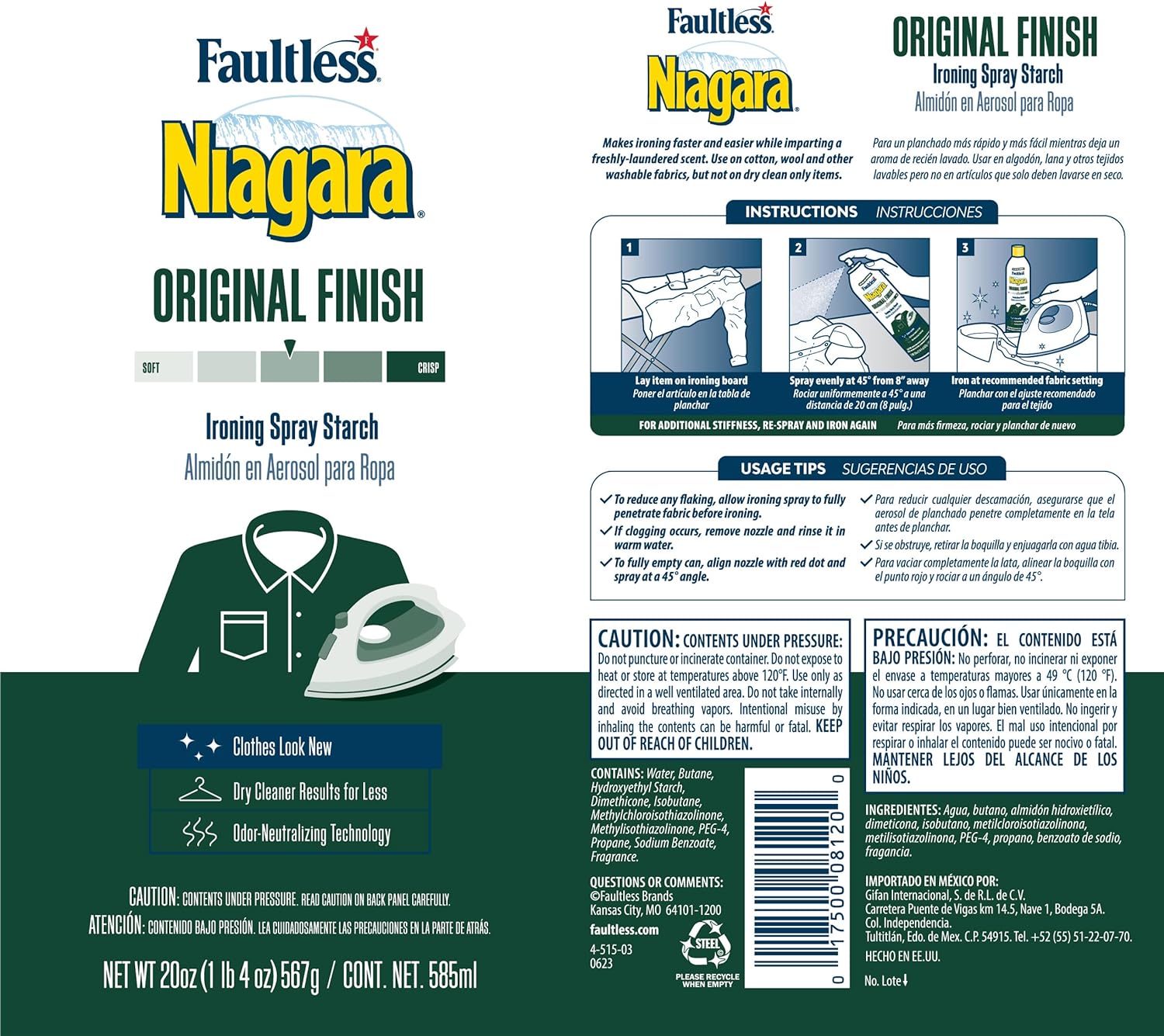 Niagara Original Spray Starch (4-pack, 20 oz) - Niagara Starch Spray Iron Aid: Non-Flaky/Clogging | Durafresh Scent - Original Hold Iron Out Spray - Iron Spray Pack for Clothes & Fabrics…