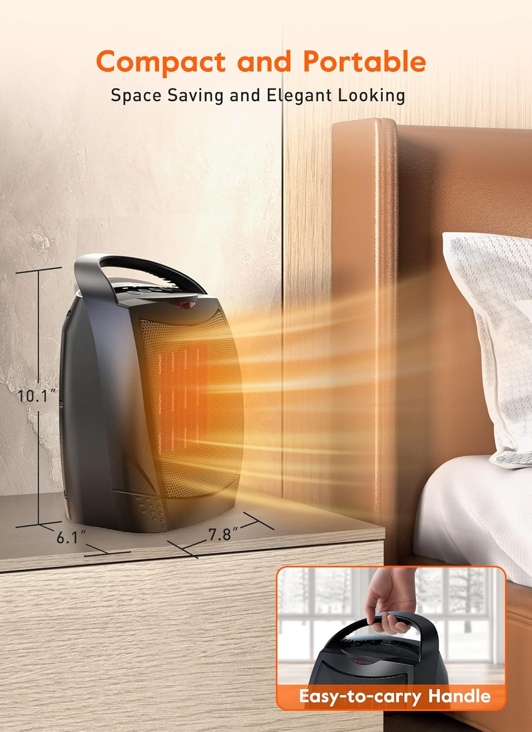 GiveBest Portable Electric Space Heater with Thermostat, 1500W/750W Safe and Quiet Ceramic Heater Fan, Heat Up 200 Square Feet for Office Room Desk Indoor Use, Silver