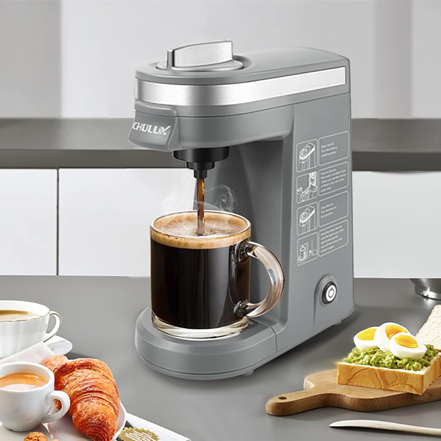 CHULUX Single Serve Coffee Maker for K Capsule and Ground Coffee, Single Cup Coffee Machine, Black