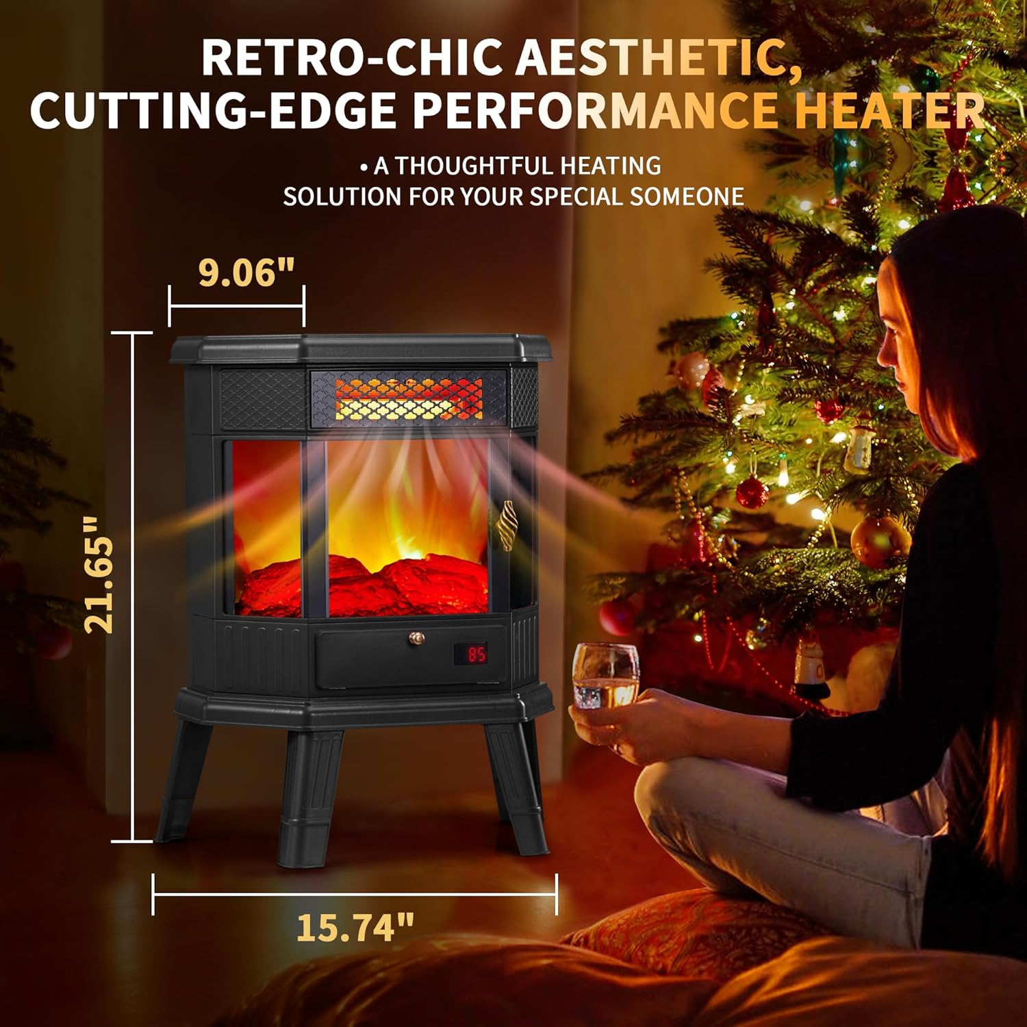 RealSmart Electric Fireplace Heater 22 in Freestanding Fireplace Stove Infrared Fireplace with 3D Flame Effect Remoted Control, Timer, Overheating Protection (Gray)