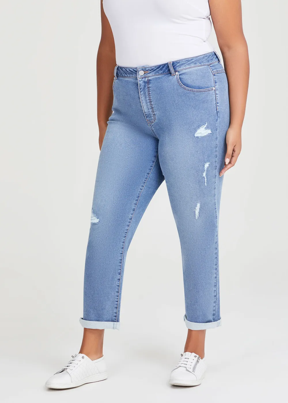 Cotton Ripped Boyfriend Jean