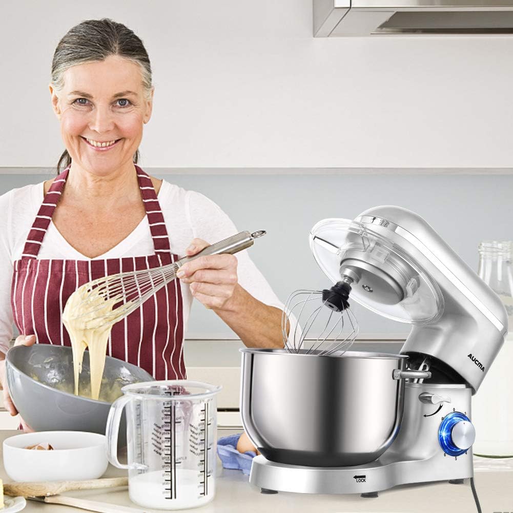 Aucma Stand Mixer,6.5-QT 660W 6-Speed Tilt-Head Food Mixer, Kitchen Electric Mixer with Dough Hook, Wire Whip & Beater (6.5QT, Black)