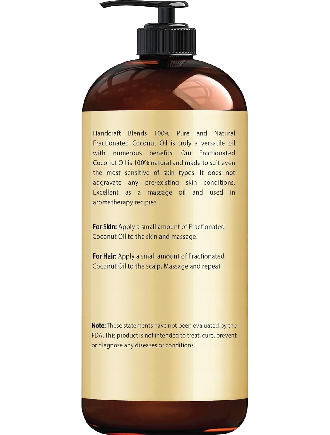 Handcraft Blends Fractionated Coconut Oil - 16 Fl Oz - 100% Pure and Natural - Premium Grade Oil for Skin and Hair - Carrier Oil - Hair and Body Oil - Massage Oil - Hair Tonic