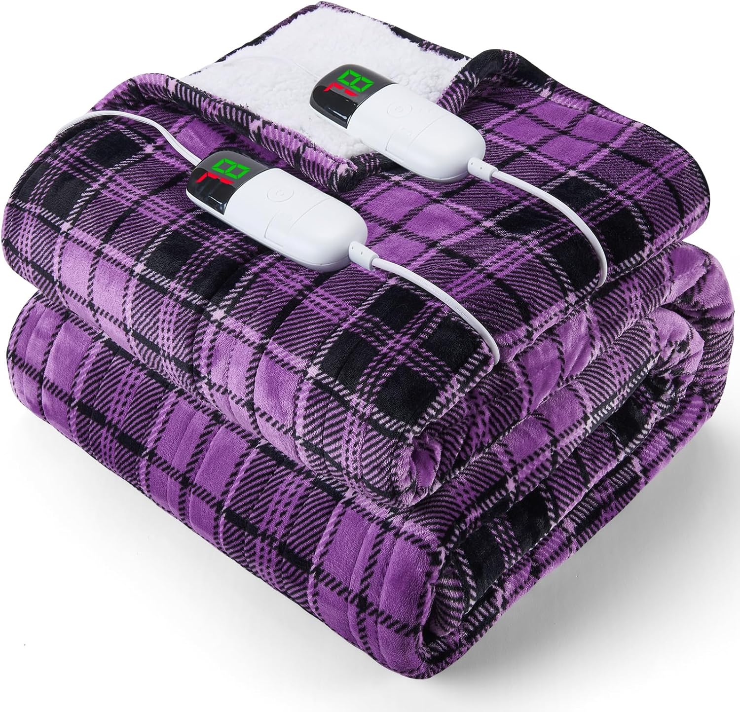 Heated Blanket Electric Throw, 50X60, Heating Throw with 10 Heating Levels/8 Hours Auto Off, Navy Blue Plaid Checkered Sherpa Blanket Warmer for Adults, Washable Blanket Gift for Couch Bed Office, ETL