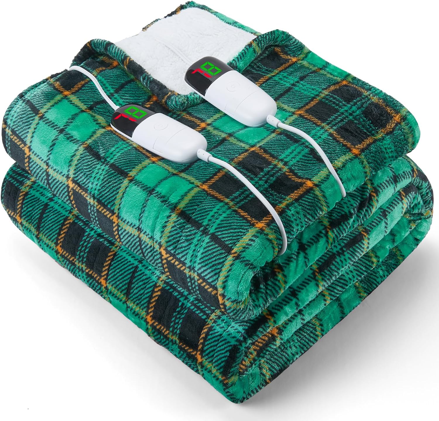 Heated Blanket Electric Throw, 50X60, Heating Throw with 10 Heating Levels/8 Hours Auto Off, Navy Blue Plaid Checkered Sherpa Blanket Warmer for Adults, Washable Blanket Gift for Couch Bed Office, ETL
