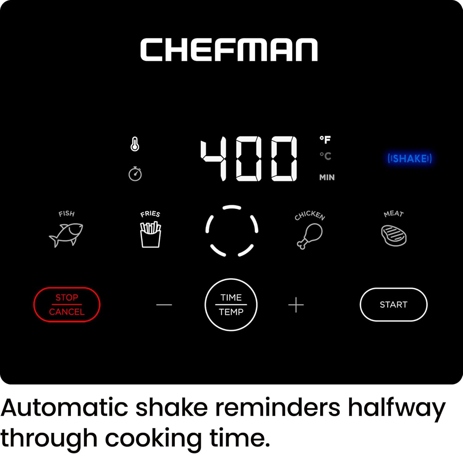 Chefman TurboFry® Touch Air Fryer, XL 8-Qt Family Size, One-Touch Digital Control Presets, French Fries, Chicken, Meat, Fish, Nonstick Dishwasher-Safe Parts, Automatic Shutoff, Stainless Steel