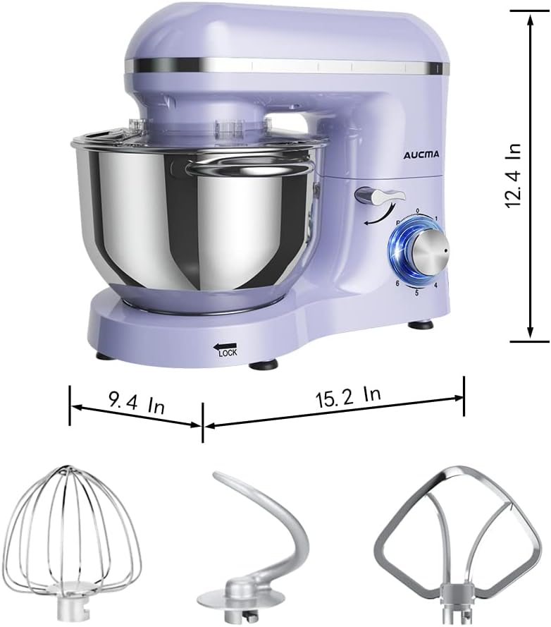 Aucma Stand Mixer,6.5-QT 660W 6-Speed Tilt-Head Food Mixer, Kitchen Electric Mixer with Dough Hook, Wire Whip & Beater (6.5QT, Black)