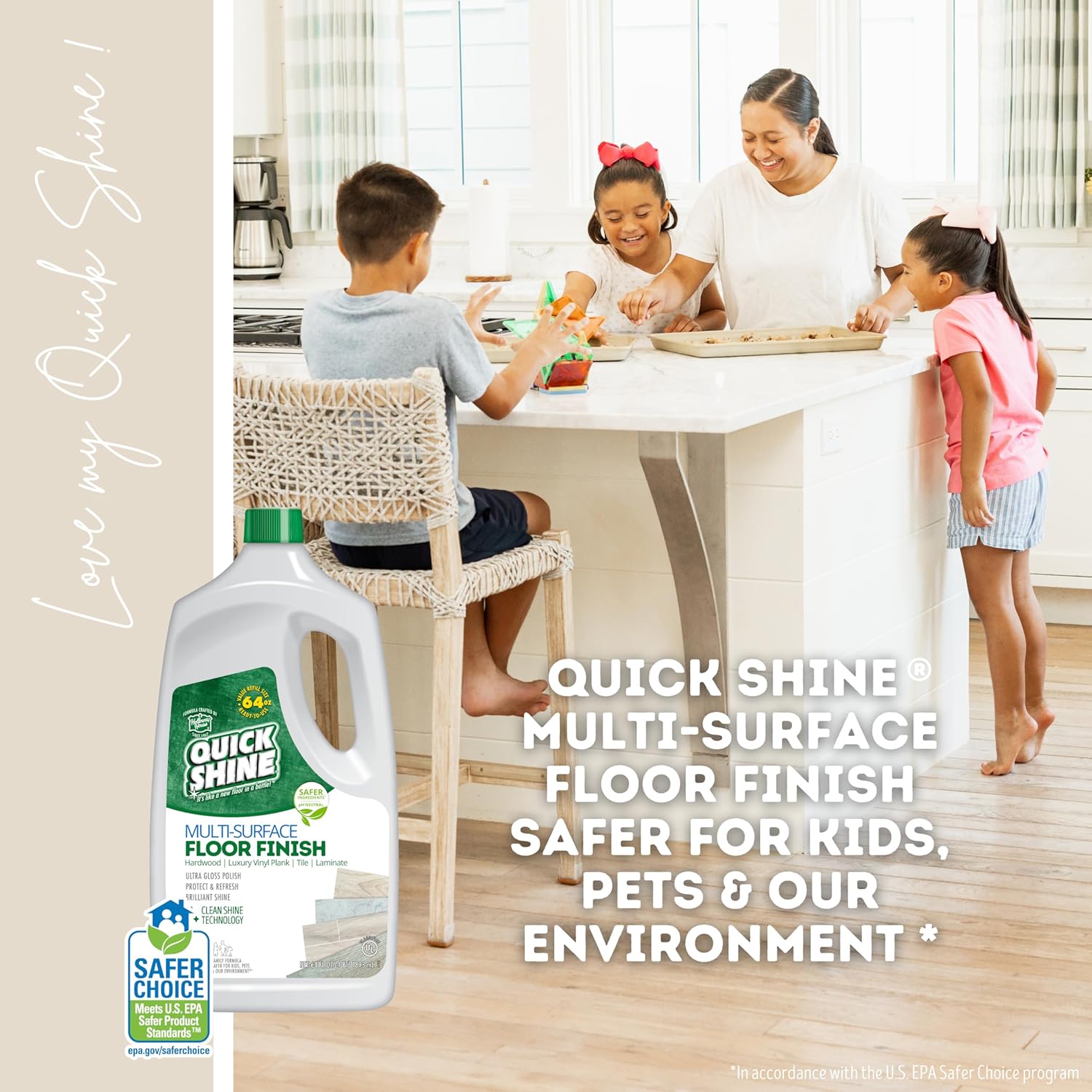 Quick Shine Multi Surface Floor Finish 64oz | Cleaner & Polish to use on Hardwood, Laminate, Luxury Vinyl Plank LVT, Tile & Stone
