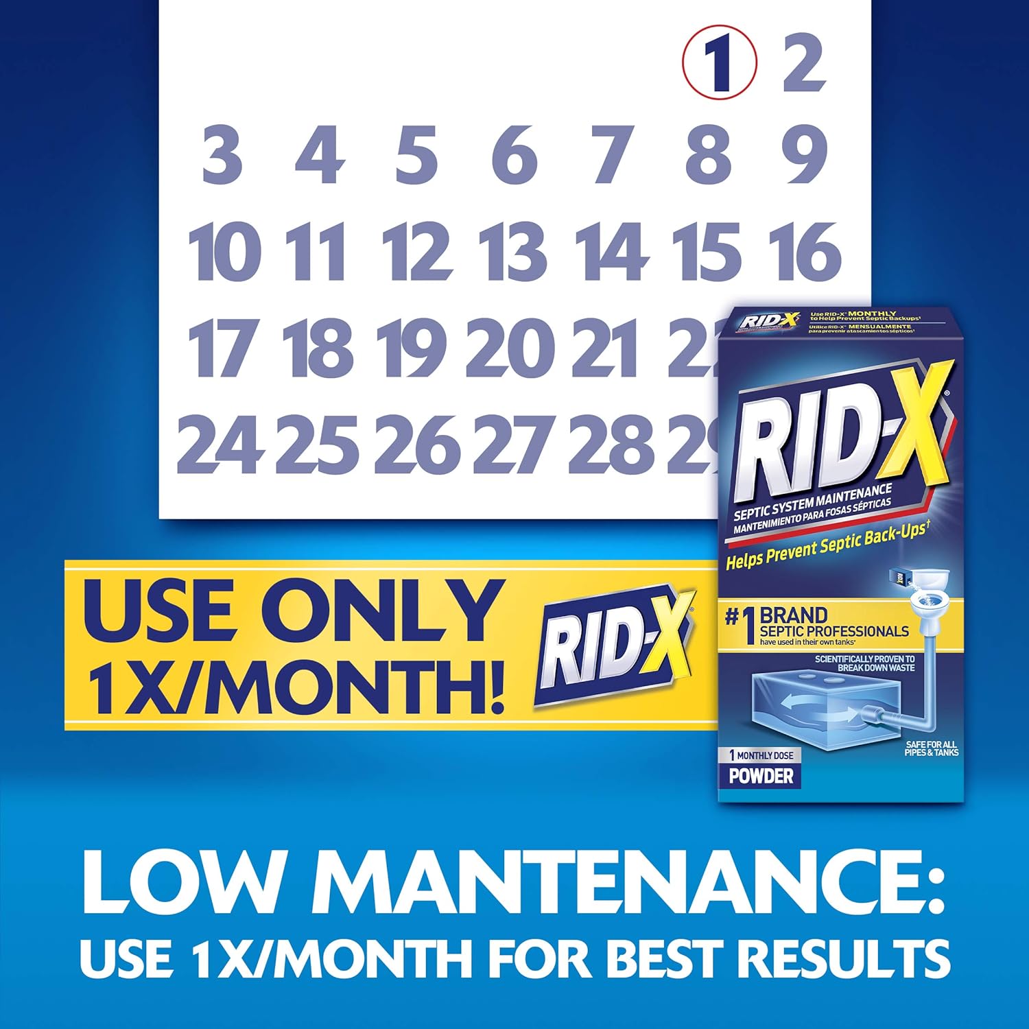 RID-X Septic Treatment, Septic Tank Treatment, 1 Month Supply Of Powder, 9.8 oz