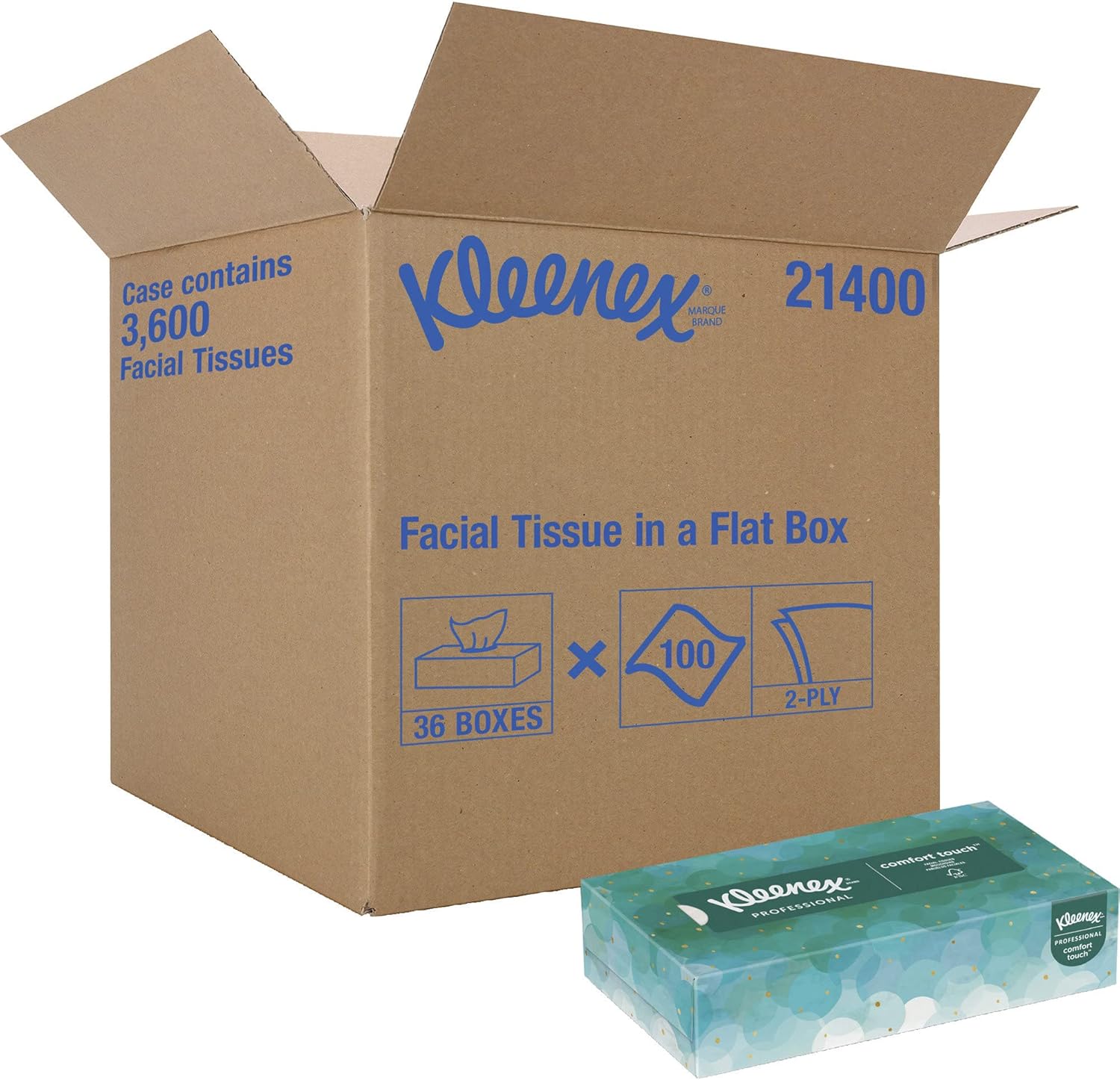 Kleenex® Professional Facial Tissues, Bulk (21271), 2-Ply, White, Upright Facial Tissue Cube Boxes for Business (90 Tissues/Box, 6 Bundles of 6 Boxes/Case, 36 Boxes/Case, 3,240 Tissues/Case)