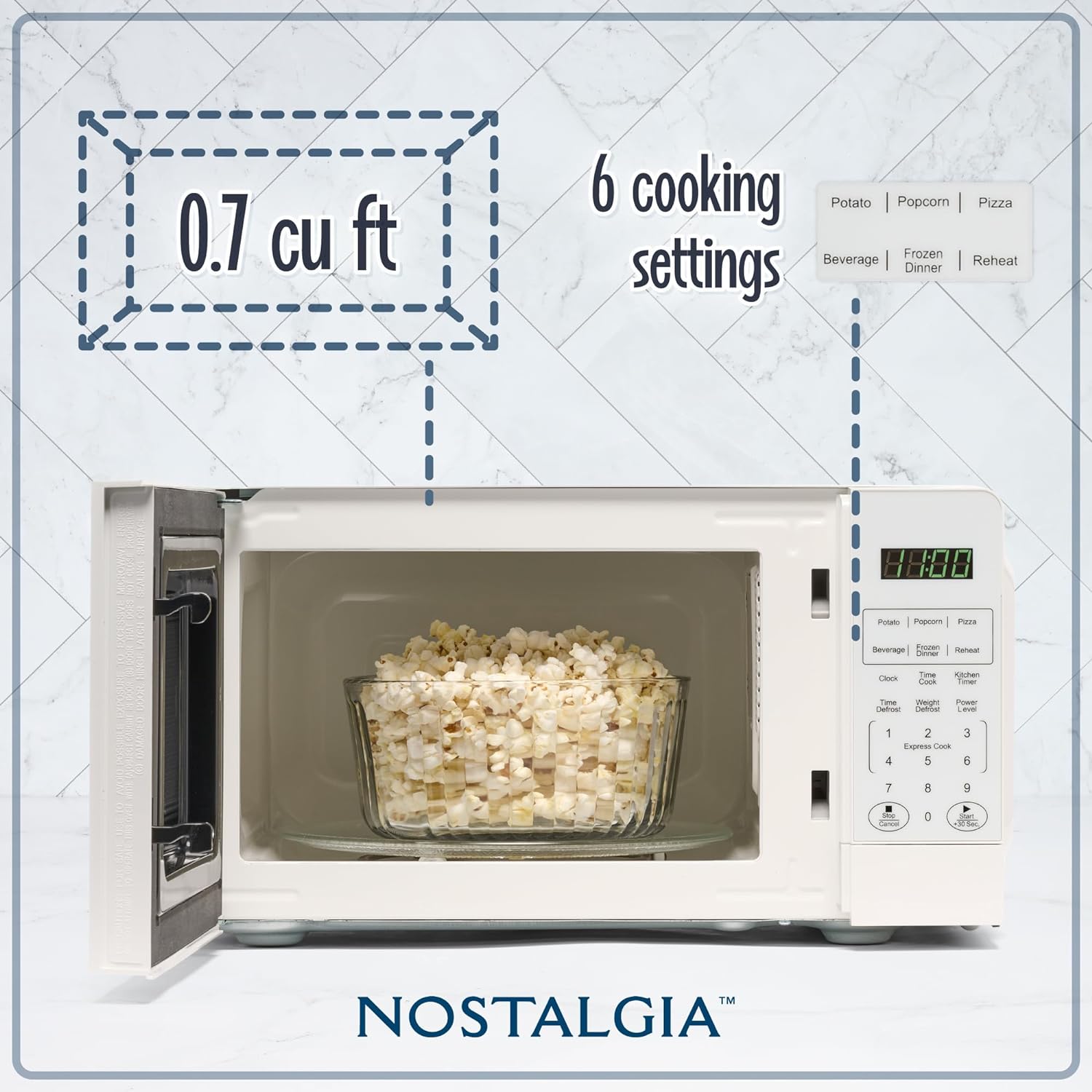 Nostalgia Retro Compact Countertop Microwave Oven - 0.7 Cu. Ft. - 700-Watts with LED Digital Display - Child Lock - Easy Clean Interior - Aqua