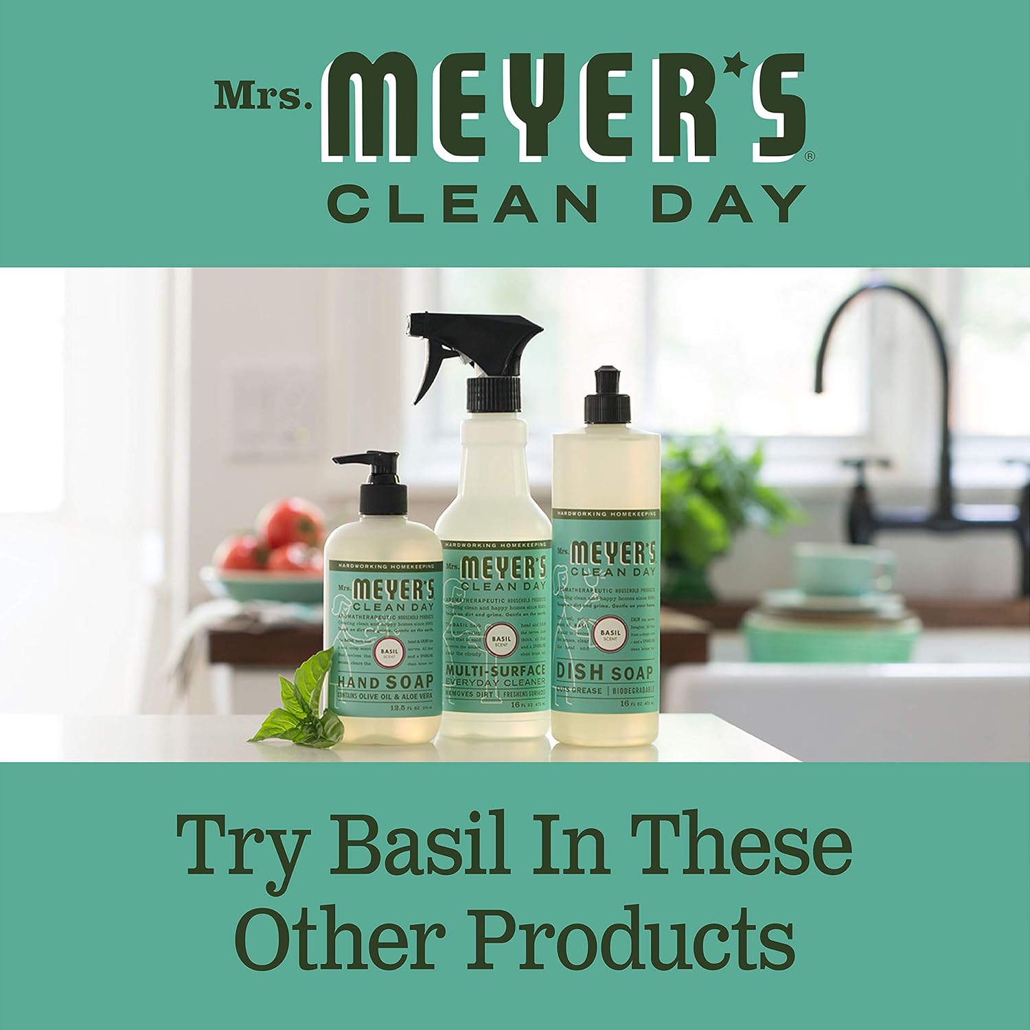 MRS. MEYER'S CLEAN DAY Liquid Dish Soap Refill, Biodegradable Formula, Basil, 48 fl. oz