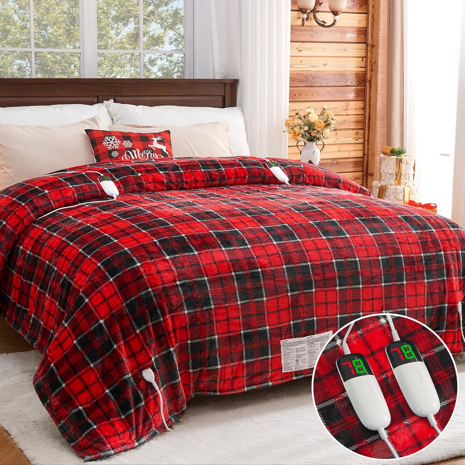 Heated Blanket Electric Throw, 50X60, Heating Throw with 10 Heating Levels/8 Hours Auto Off, Navy Blue Plaid Checkered Sherpa Blanket Warmer for Adults, Washable Blanket Gift for Couch Bed Office, ETL
