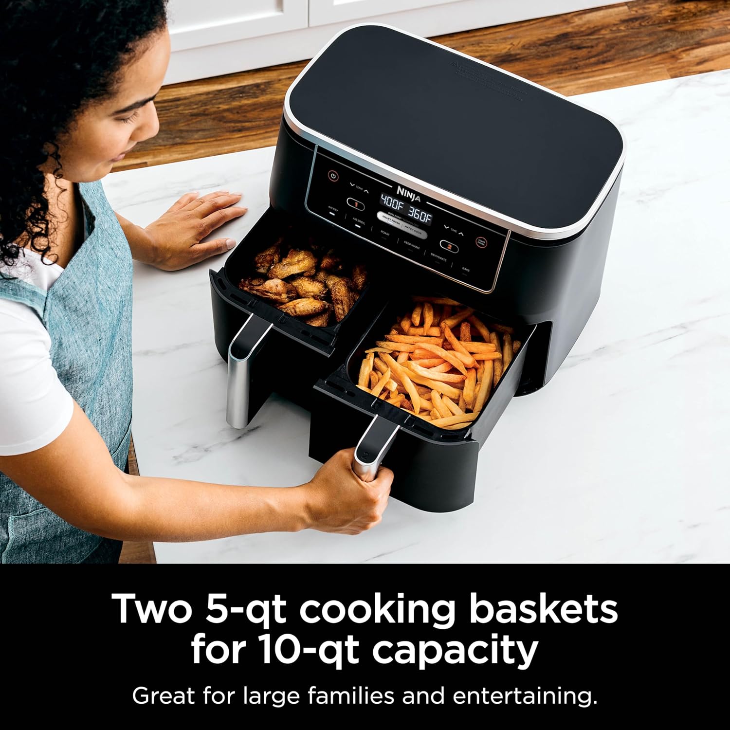 Ninja Air Fryer, Thermometer, Roast, Bake, Air Fry, Crisps, Broil, Reheats, Keep Warm, 10-in-1, Fries, Frozen Food, Veggies, and Meat, Quick Meals, Healthy Meals, Less Oil