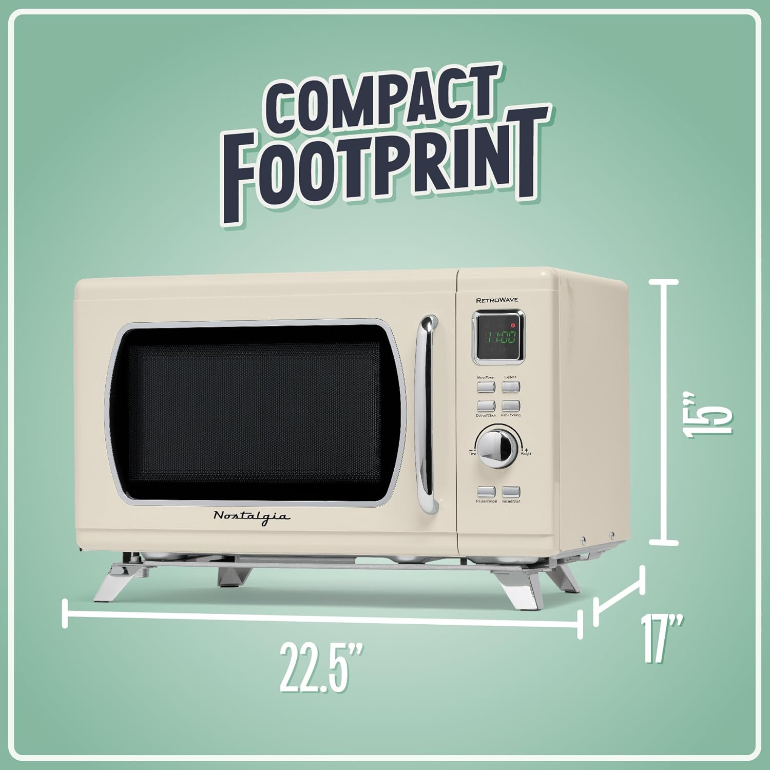 Nostalgia Retro Compact Countertop Microwave Oven - 0.7 Cu. Ft. - 700-Watts with LED Digital Display - Child Lock - Easy Clean Interior - Aqua