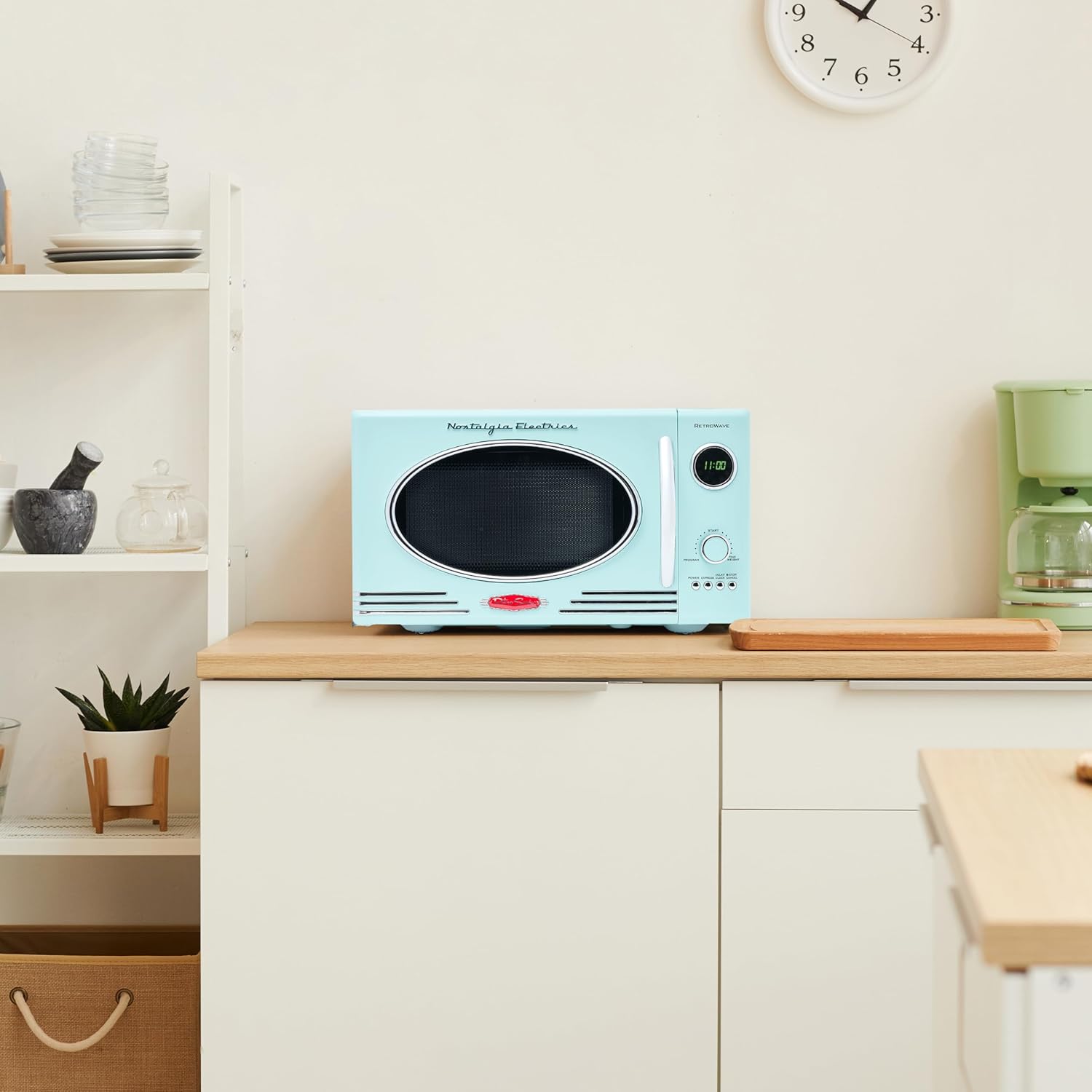 Nostalgia Retro Compact Countertop Microwave Oven - 0.7 Cu. Ft. - 700-Watts with LED Digital Display - Child Lock - Easy Clean Interior - Aqua