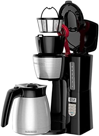 BLACK+DECKER 12 Cup Thermal Programmable Coffee Maker with Brew Strength and VORTEX Technology, Black/Steel