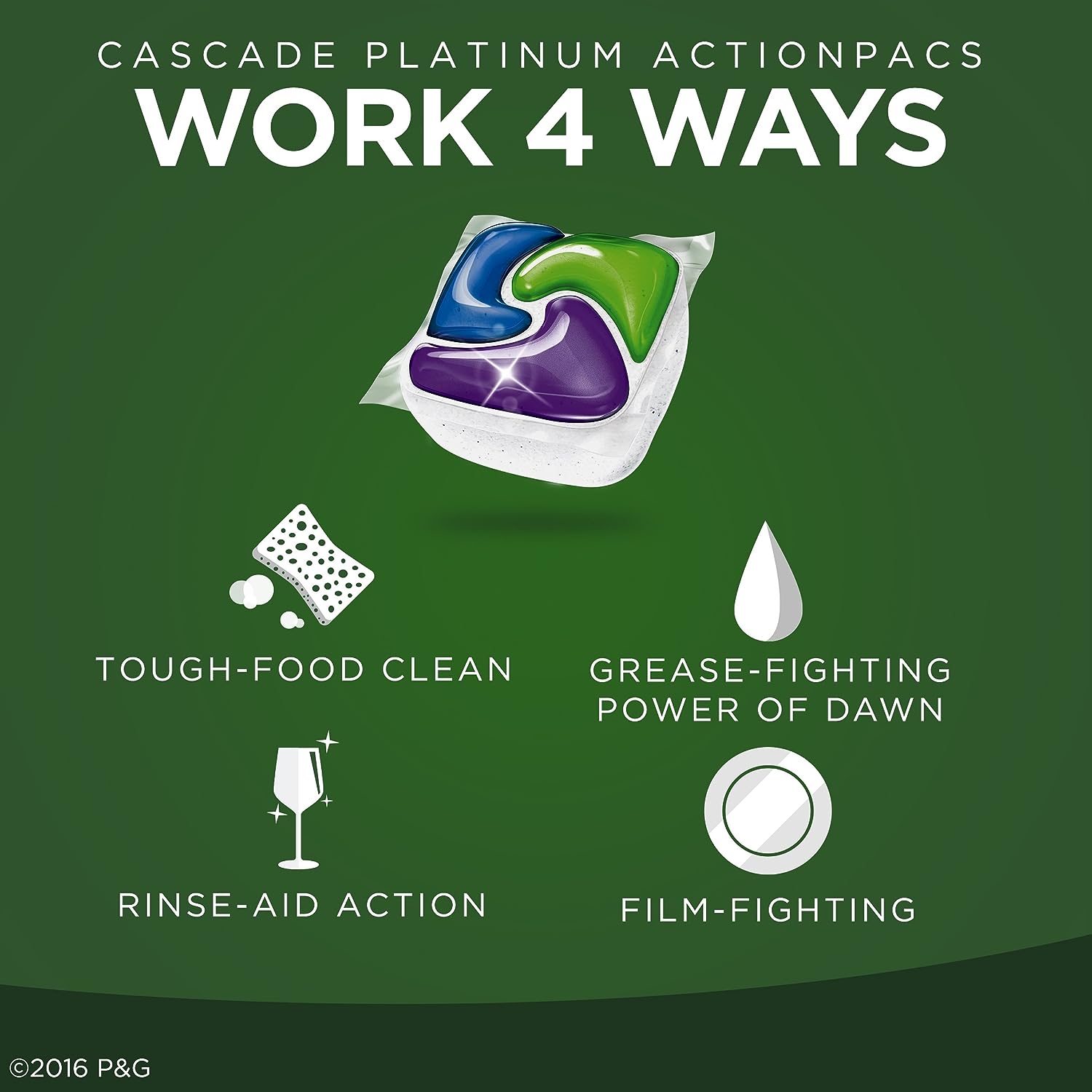 Cascade Platinum Dishwasher Pods, Dishwasher Detergent, Dishwasher Pod, Dishwasher Soap Pod, Actionpacs Dish Washing Pod, Lemon, 62 Count Dishwasher Detergent Pods