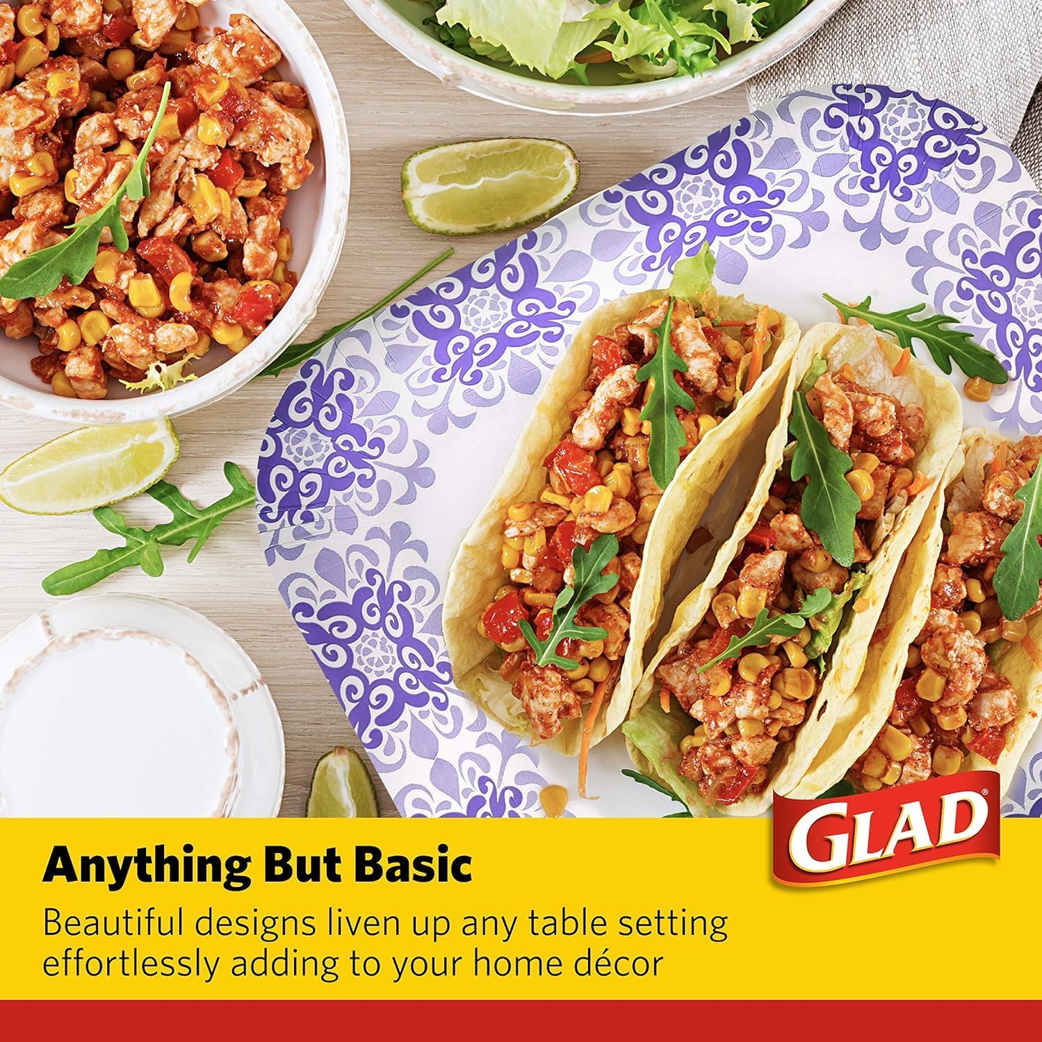 Glad Square Disposable Paper Plates for All Occasions | Soak Proof, Cut Proof, Microwaveable Heavy Duty Disposable Plates | 8.5