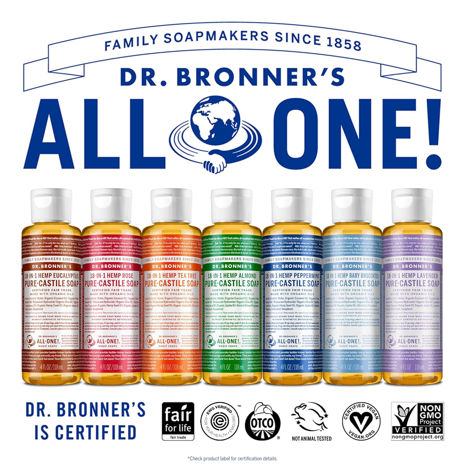 Dr. Bronner's - Pure-Castile Liquid Soap (Baby Unscented, 8 Ounce) - Made with Organic Oils, 18-in-1 Uses: Face, Hair, Laundry, Dishes, For Sensitive Skin, Babies, No Added Fragrance, Vegan, Non-GMO