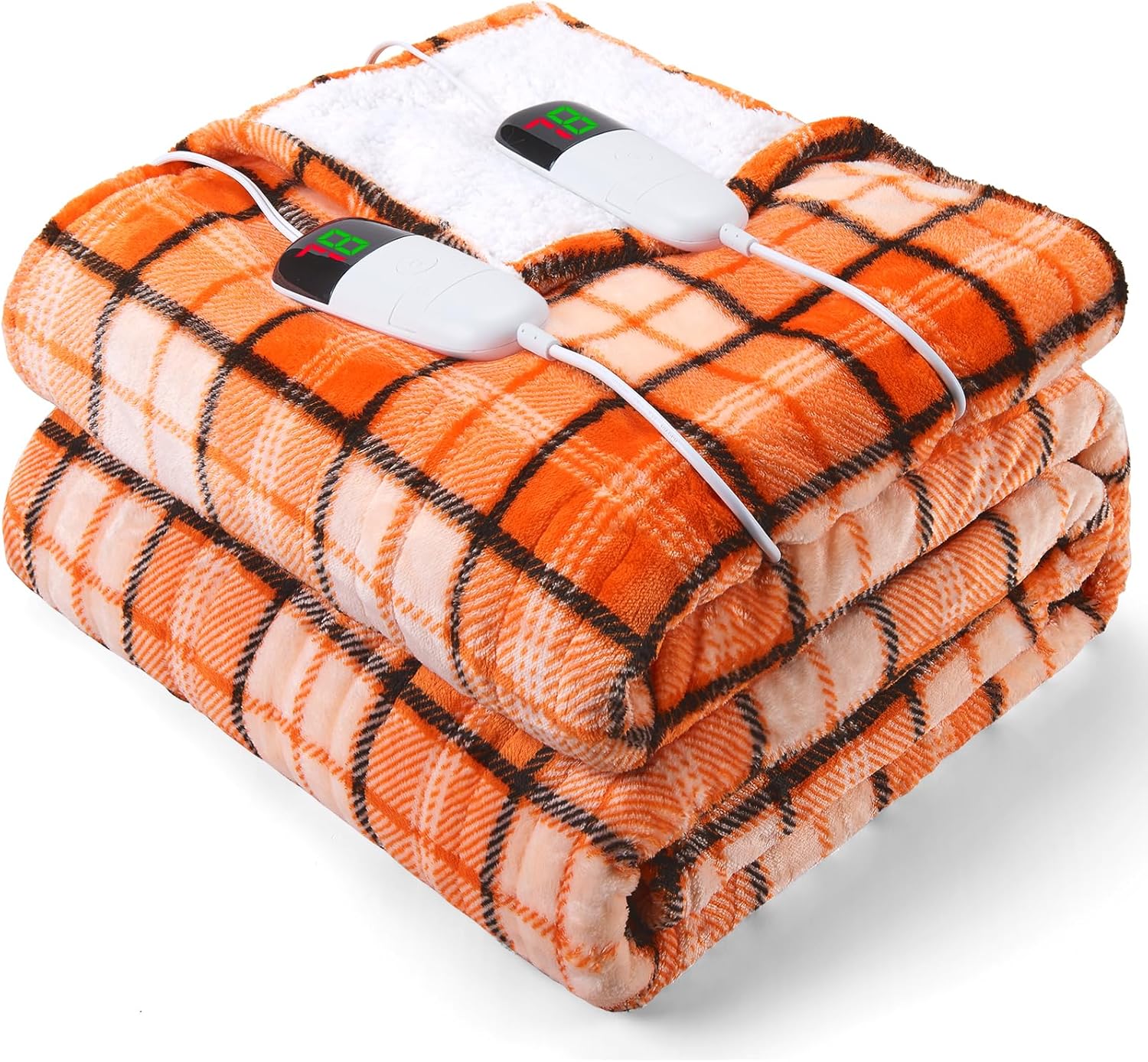 Heated Blanket Electric Throw, 50X60, Heating Throw with 10 Heating Levels/8 Hours Auto Off, Navy Blue Plaid Checkered Sherpa Blanket Warmer for Adults, Washable Blanket Gift for Couch Bed Office, ETL