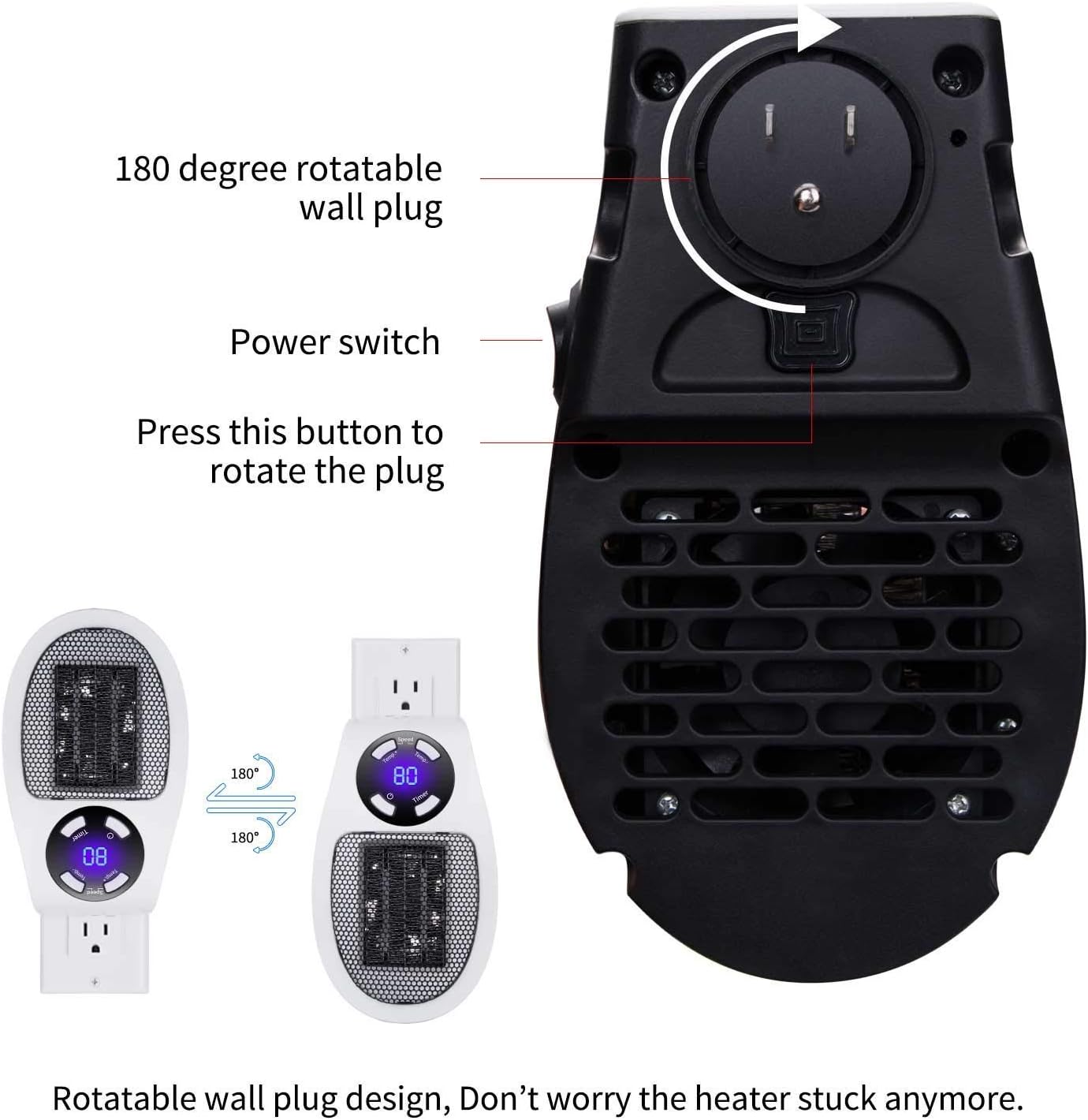 350W&450W Space Heater, Remote Wall Outlet Electric Space Heater as Seen on TV with Adjustable Thermostat and Timer and Led Display, Compact for Office Dorm Room