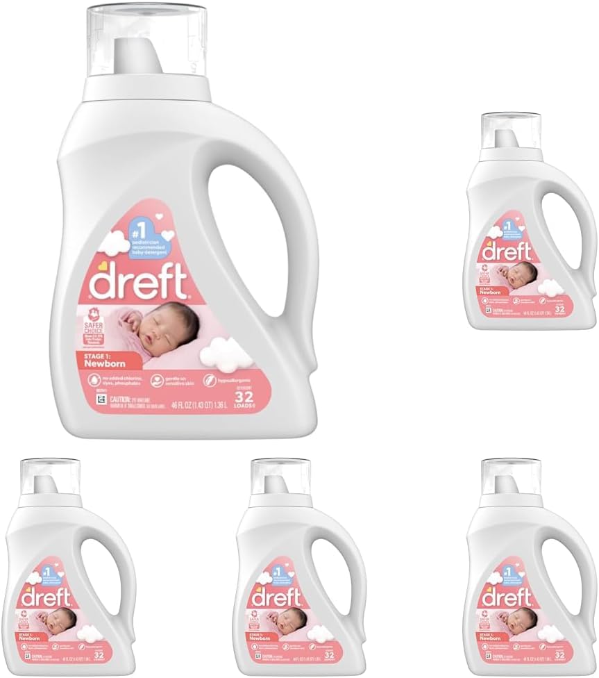 Dreft Stage 1 Newborn Baby Laundry Detergent Liquid, HE Compatible, 114 Loads, Laundry Soap for Sensitive Skin