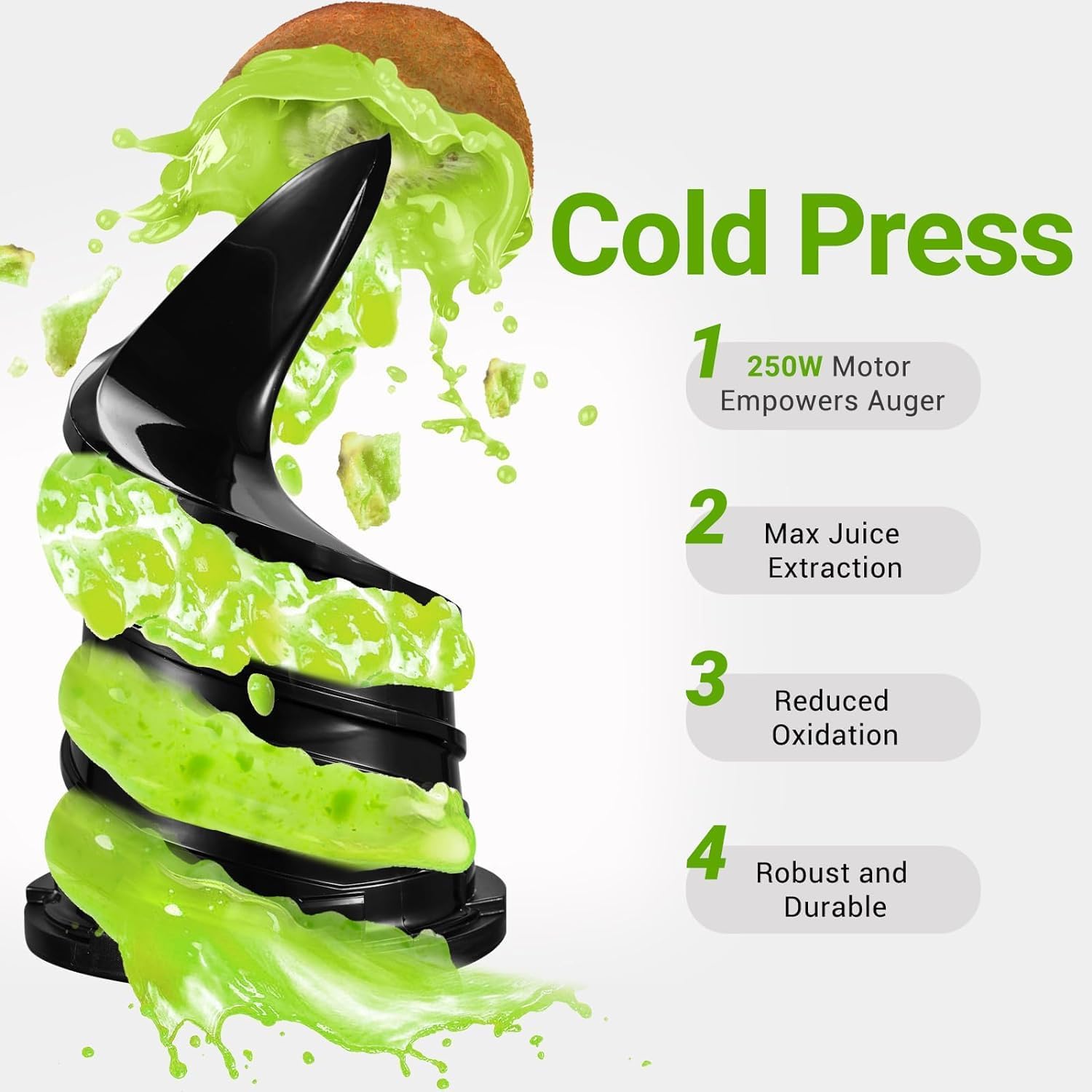 Juicer Machines, AMZCHEF 5.3-Inch Self-Feeding Masticating Juicer Fit Whole Fruits & Vegetables, Cold Press Electric Juicer Machines with High Juice Yield, Easy Cleaning, BPA Free, 250W, Black