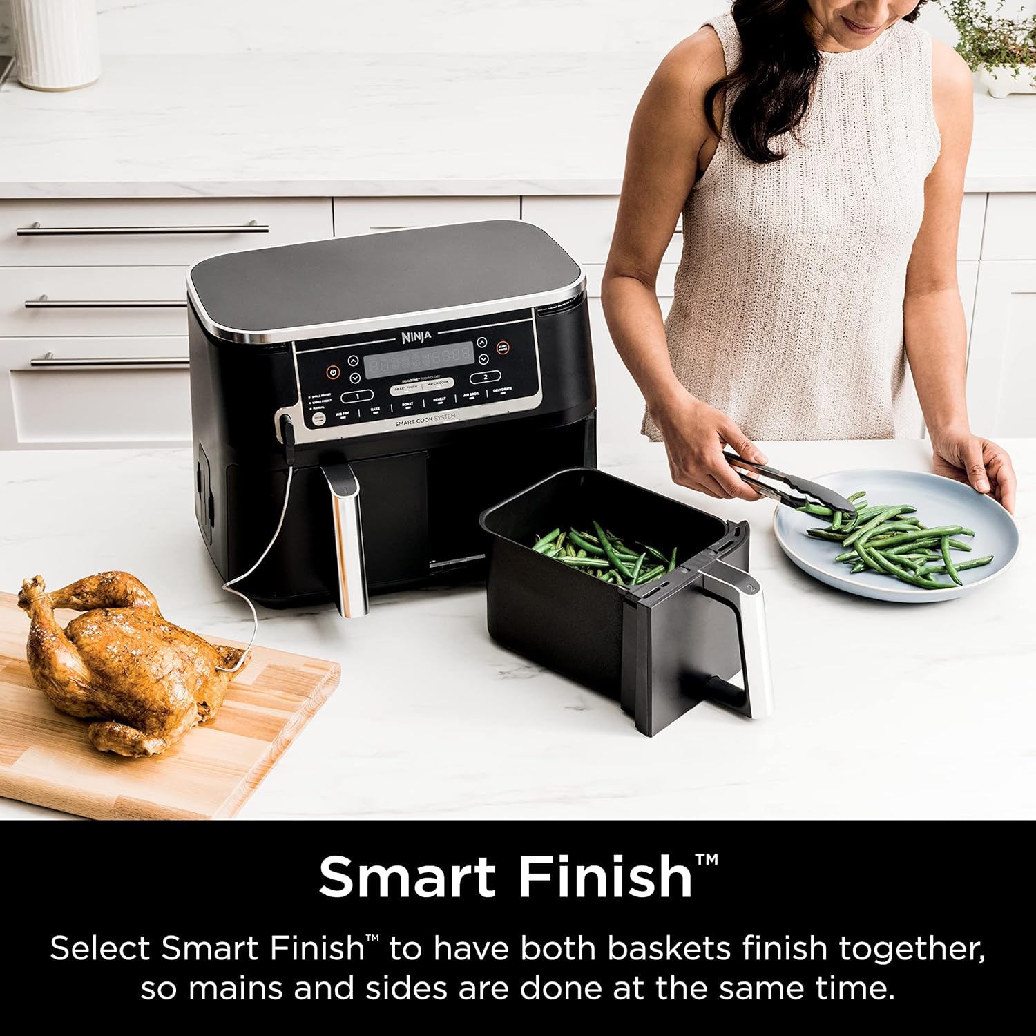Ninja Air Fryer, Thermometer, Roast, Bake, Air Fry, Crisps, Broil, Reheats, Keep Warm, 10-in-1, Fries, Frozen Food, Veggies, and Meat, Quick Meals, Healthy Meals, Less Oil