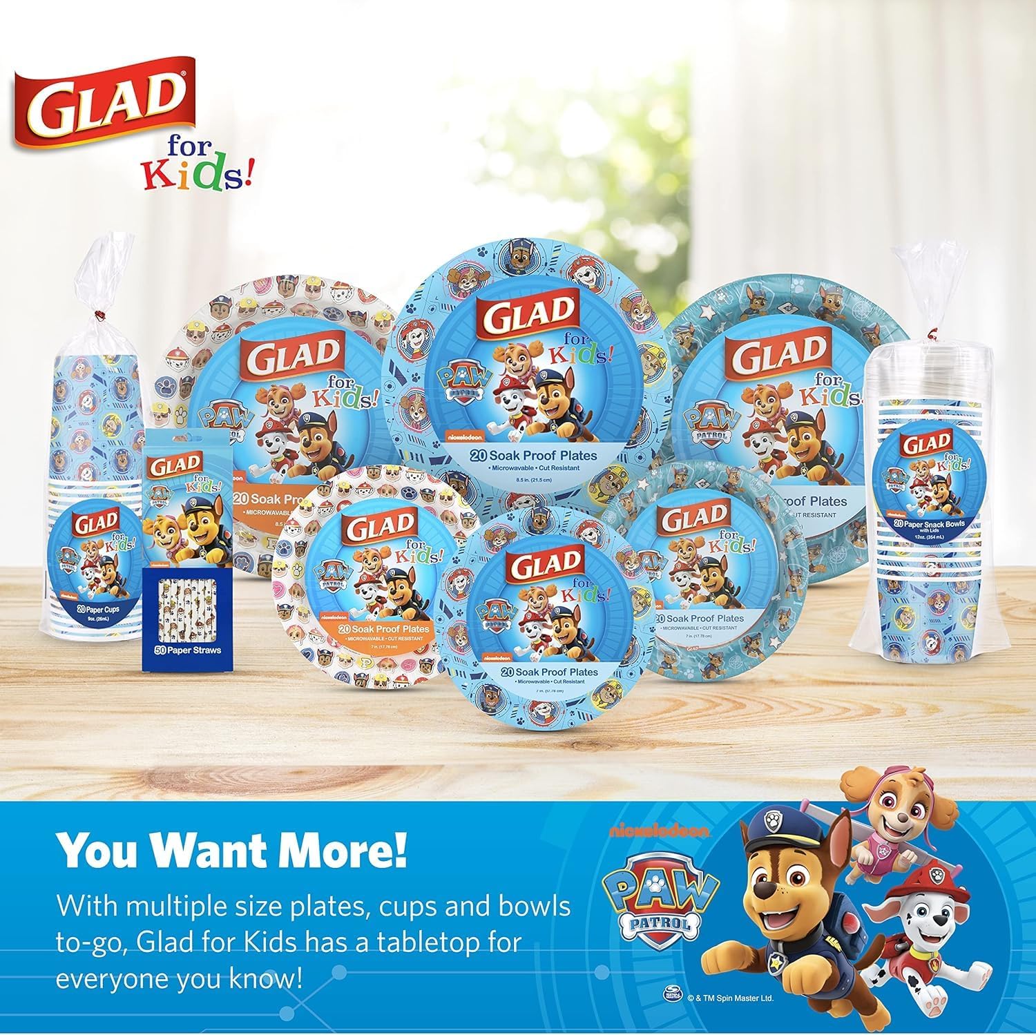 Glad for Kids Paw Patrol Emoji Disposable Paper Plates - Soak Proof, Microwave Safe Snack Plates, Kid Friendly Dinnerware for Everyday Use, 7 Inch, 20 Count