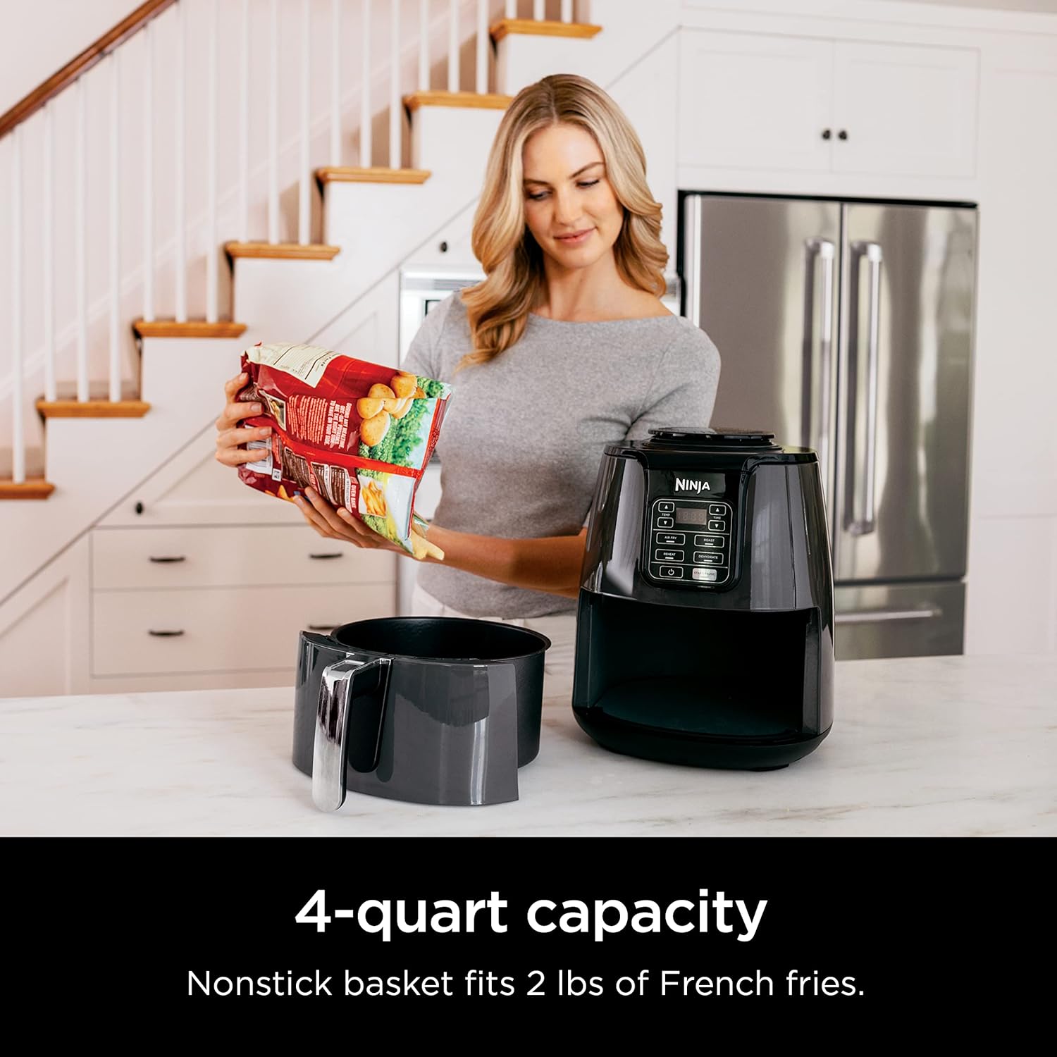 Ninja Air Fryer, Roast, Bake, Air Fry, Roast, Broil, Reheats, & Dehydrates, 4-in-1, Fries, Frozen Food, Veggies, and Juicy Meat, Less Oil, Easy Meals, Healthy Meals
