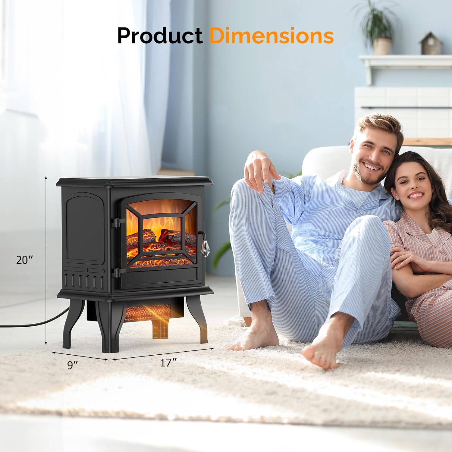 ROVSUN 1500W Electric Fireplace Stove, 22.4
