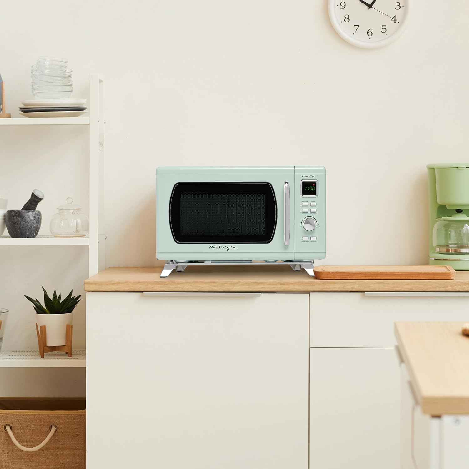 Nostalgia Retro Compact Countertop Microwave Oven - 0.7 Cu. Ft. - 700-Watts with LED Digital Display - Child Lock - Easy Clean Interior - Aqua