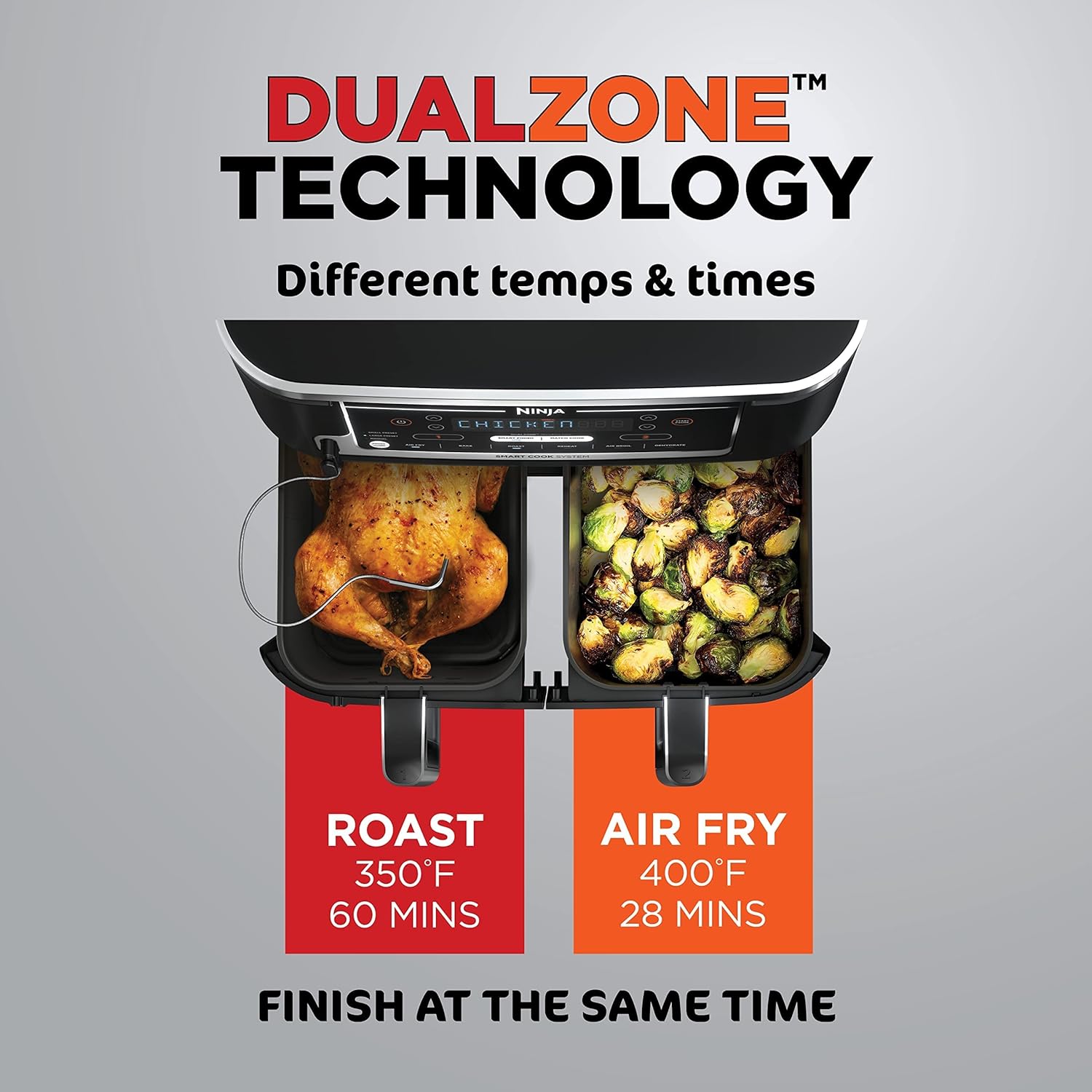 Ninja Air Fryer, Thermometer, Roast, Bake, Air Fry, Crisps, Broil, Reheats, Keep Warm, 10-in-1, Fries, Frozen Food, Veggies, and Meat, Quick Meals, Healthy Meals, Less Oil